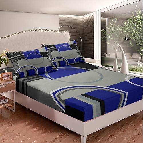 Vista 65 de Juego de sábanas modernas de tamaño Queen, color amarillo, gris y negro, juego de sábanas geométricas a rayas para niños, niñas, niños y Multi 039