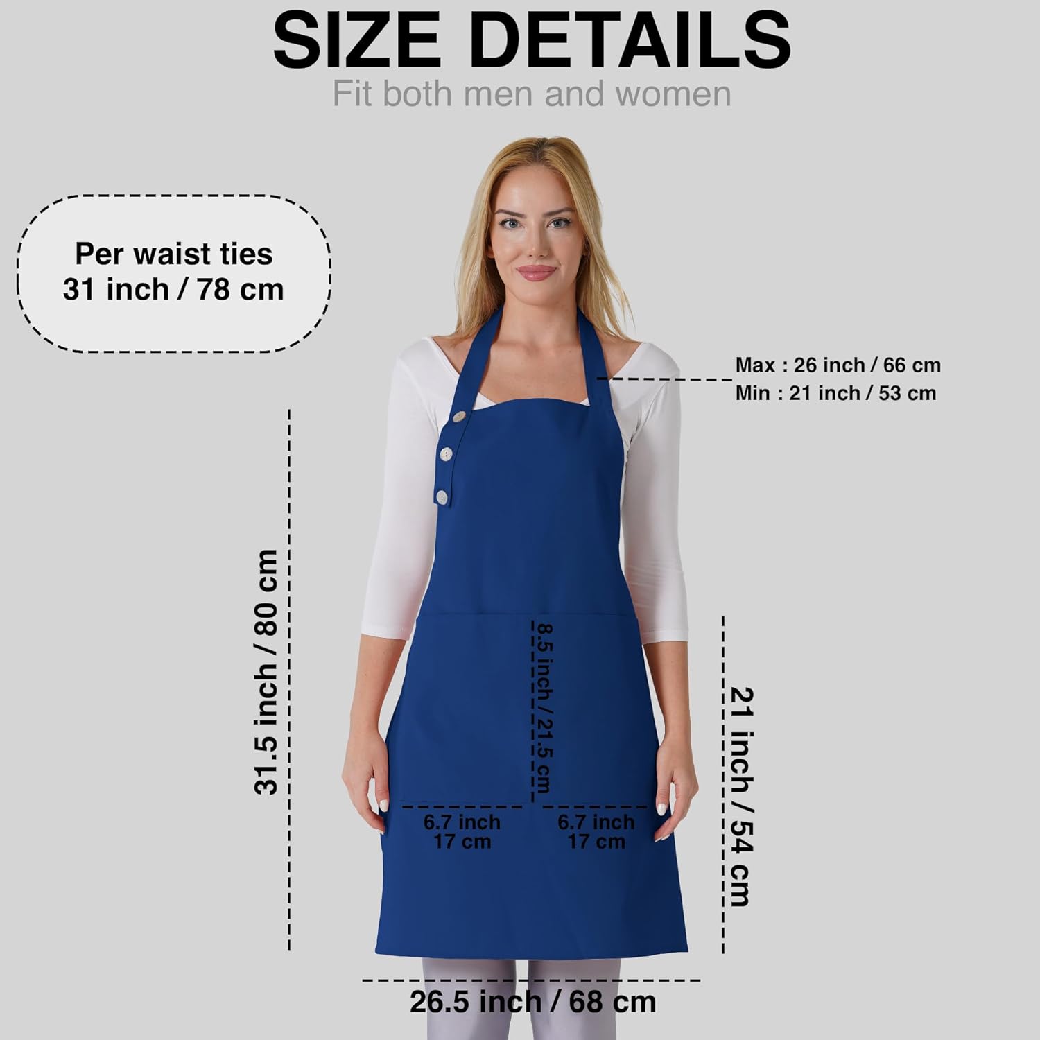 TOSHE Kitchen Apron Waterdrop Resistant Cotton Apron with adjustable Aprons for Women with Pockets 10 Color option Cooking Blue Apron (Navy Blue) - Image 5