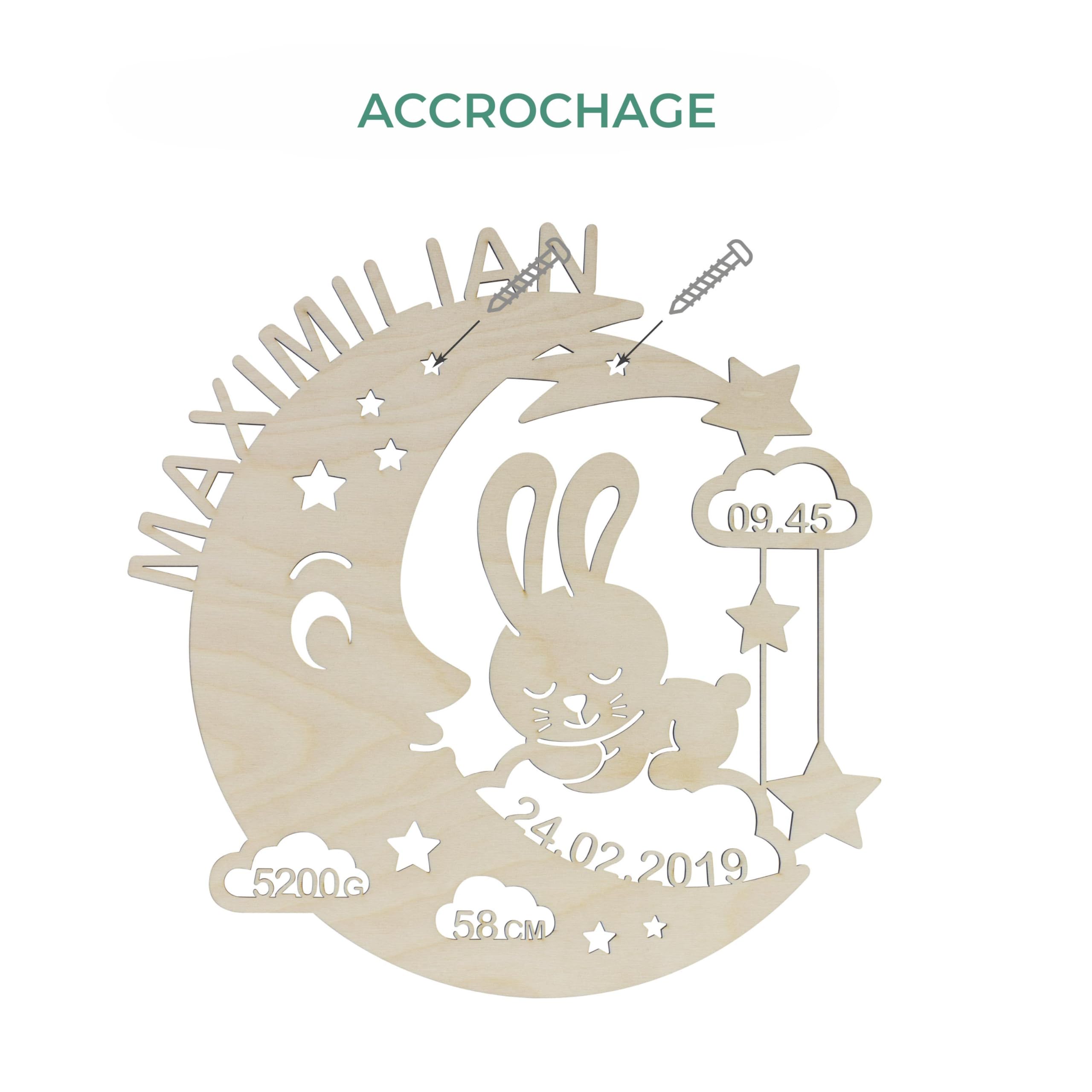 LAUBLUST Veilleuse pour bébés - Cadeau de naissance et de baptême personnalisé pour fille et garçon - Lapin de Lune | Naturel - Éclairage LED et lumière apaisante pour chambre d'enfant | 2 Tailles