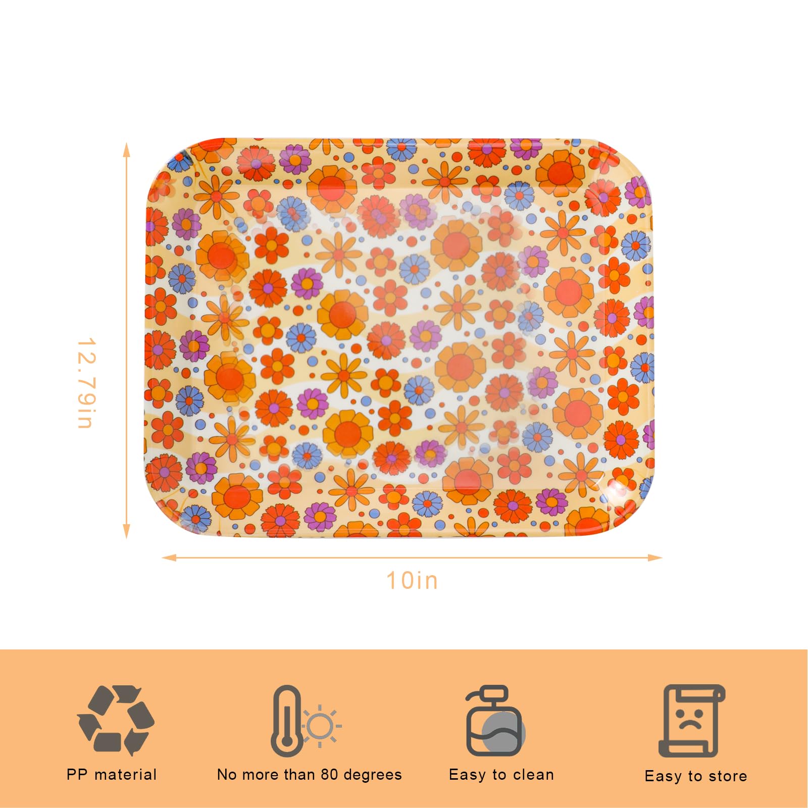 Juego de 6 platos de melamina de 12 pulgadas, platos rectangulares irrompibles, bandeja de servir con ranuras, bandeja de flores para alimentos, platos de margaritas, bandeja decorativa para