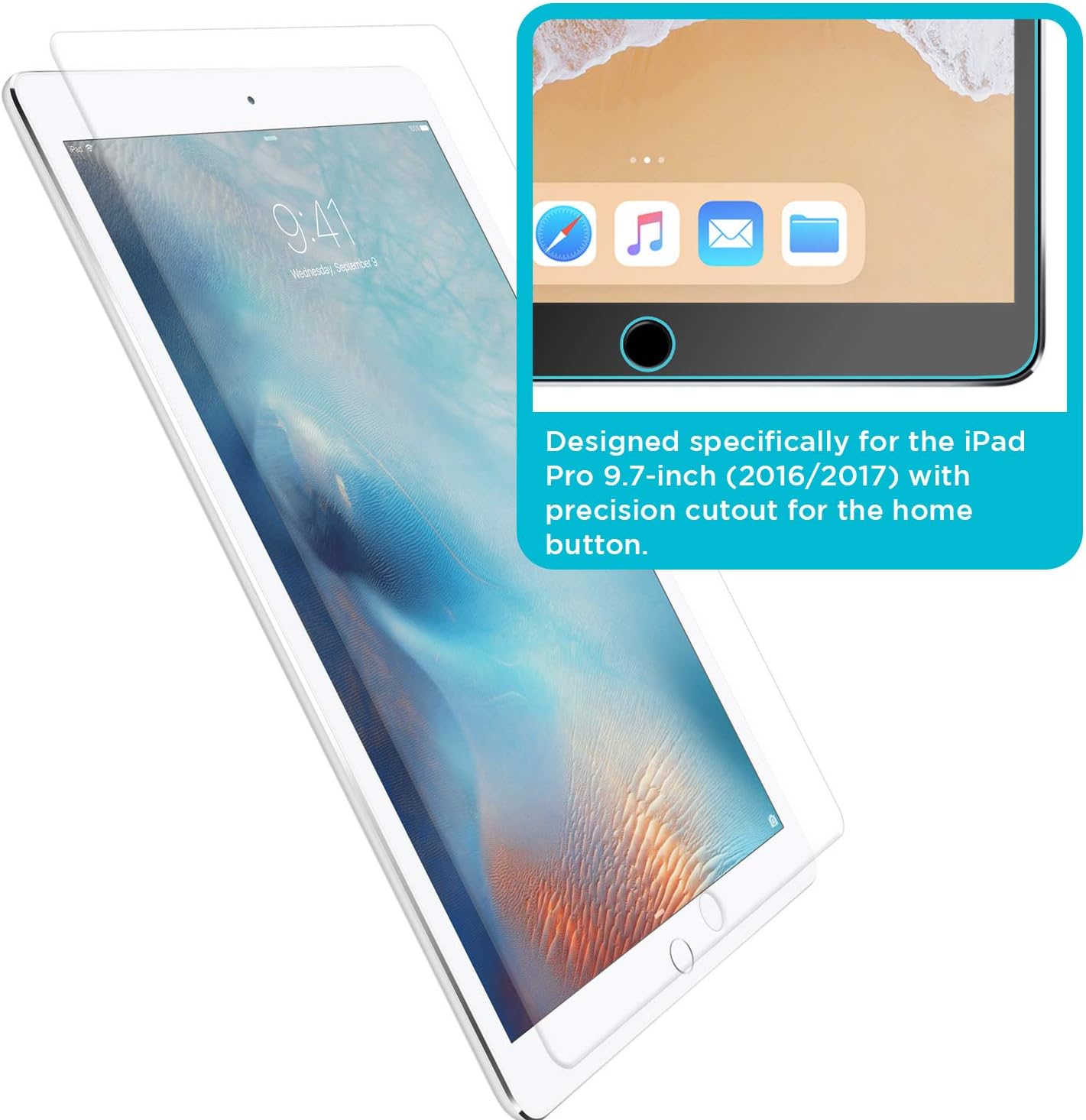 Tech Armor Ballistic Glass Screen Protector Designed for Apple iPad Pro 9.7 Inch (2016 and 2017) Tempered Glass 1 Pack