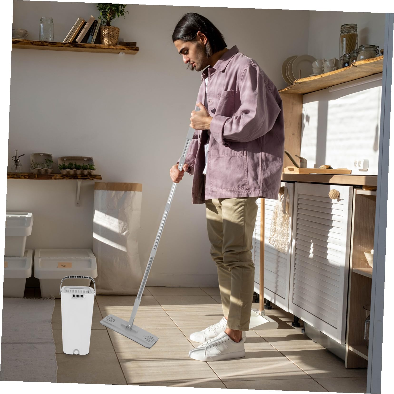 Mop e Secchio con Strizzatore Set 1 Pezzo Lavapavimenti Bianco