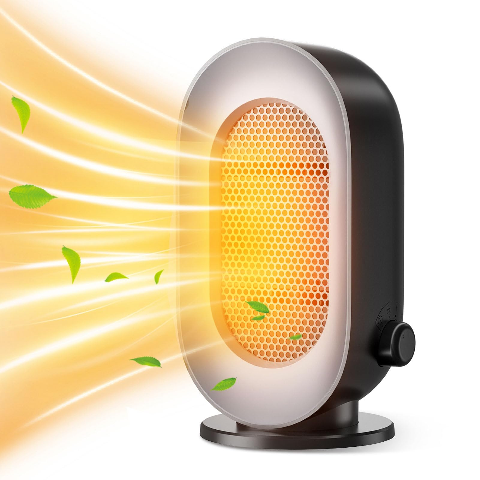Radiateur Soufflant électrique Chauffage d'appoint 600W Avec 3 Modes en céramique PTC avec thermostat économie d'énergie Portable Silencieux protection anti-surchauffe et anti-basculement Noir