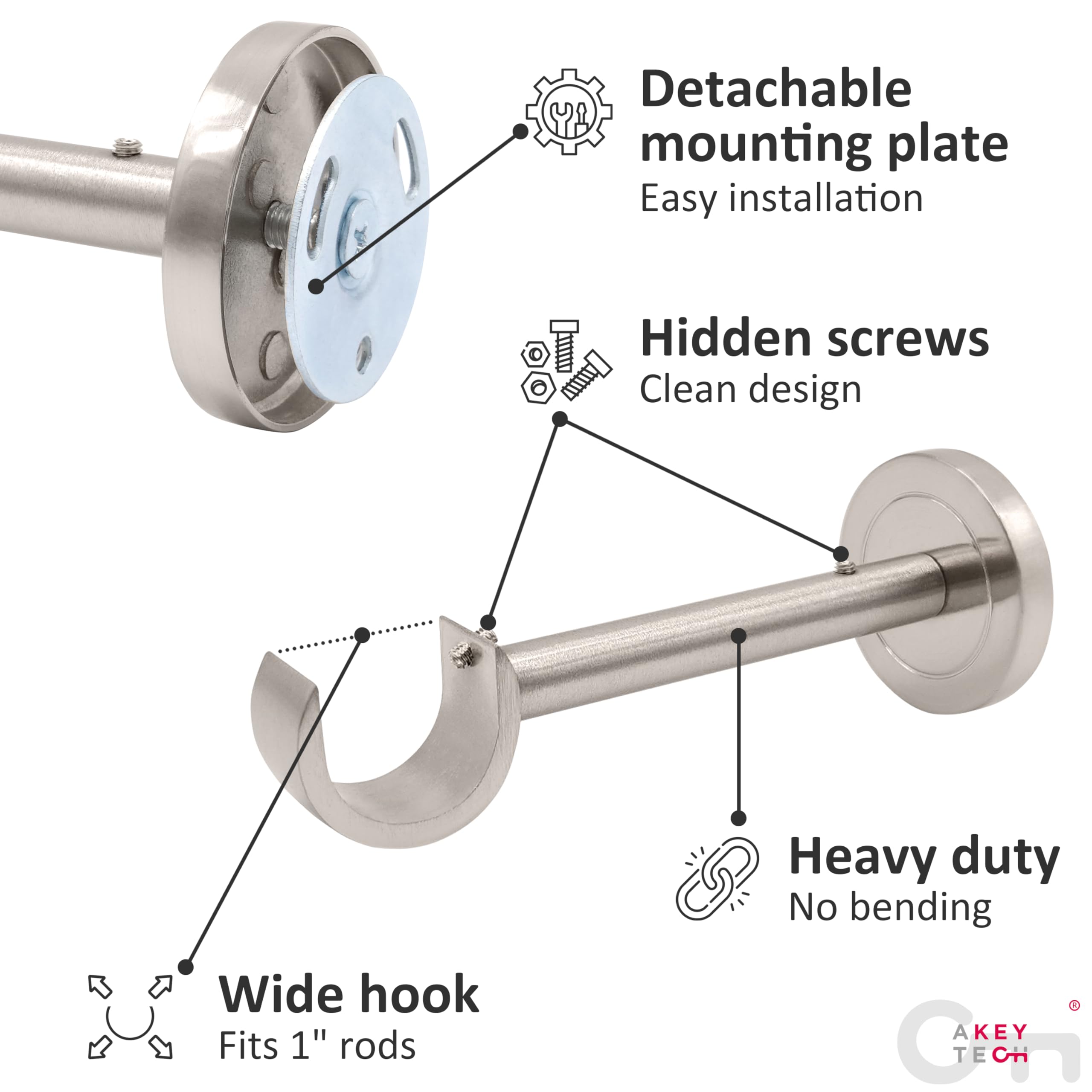 1 inch Curtain Rod Bracket Brushed Nickel - Image 4
