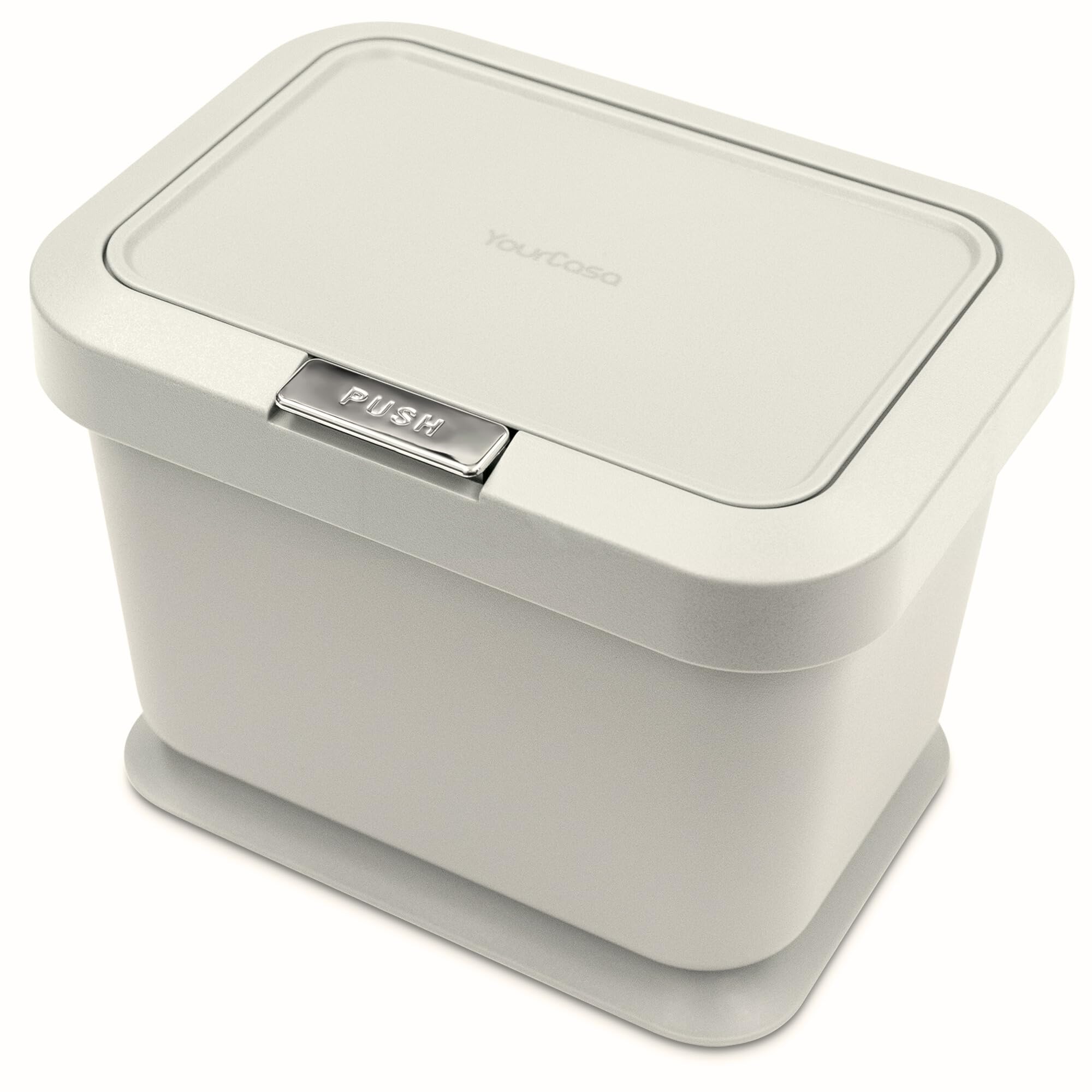 YourCasa® Organic Kitchen Waste Bin, 5 L, Odour-Proof Organic Bin with Lid and Push Button Mechanism, Compost Bin & Organic Waste Container, Small for Organic Waste (Cream)