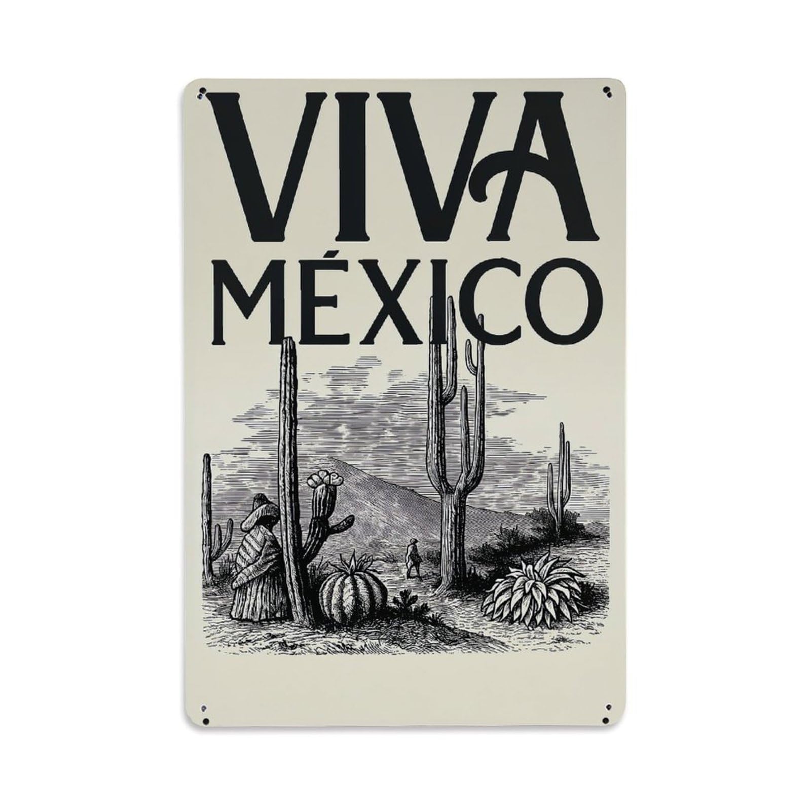 Jdfenggu Vintage Viva Mexico Desert Cactus Scene Retro Metal Tin Sign, Decor Art Poster For Bar, Home, Man Cave, Kitchen, Laundry Room Gift 8X12inch