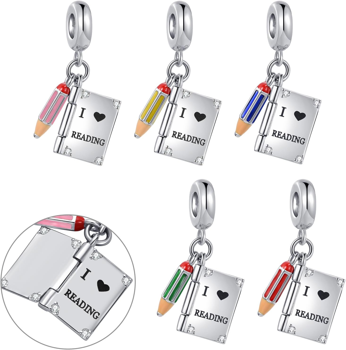 NARTGO I Love Reading Book Charm Compatible with Pandora Charms Bracelets for Women - Image 5
