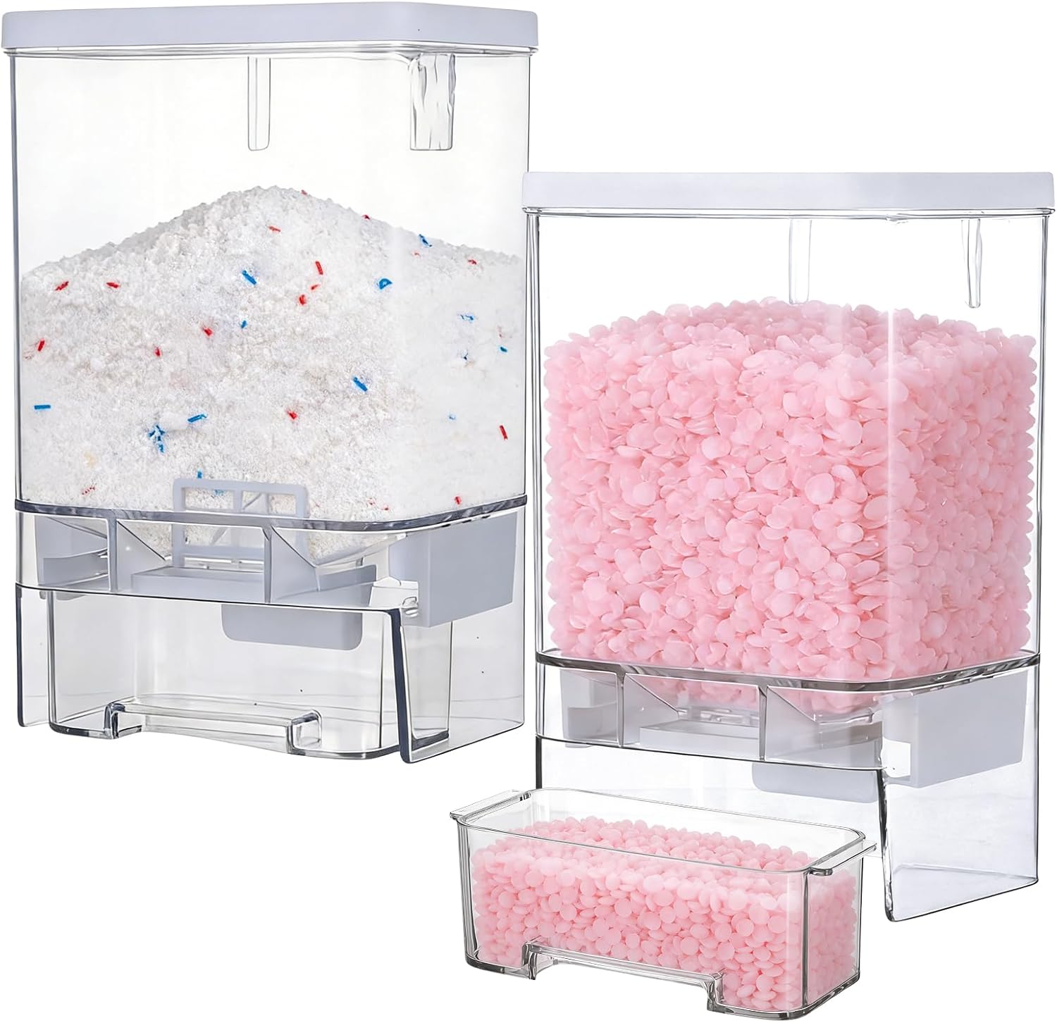 Rainmae 2 Pack Laundry Detergent Dispenser Set Wall-Mounted Containers for Scent Booster Beads and Softener Beads Laundry Powder Dispensers Storage Organizer for Laundry Bathroom Dorm and Hotel