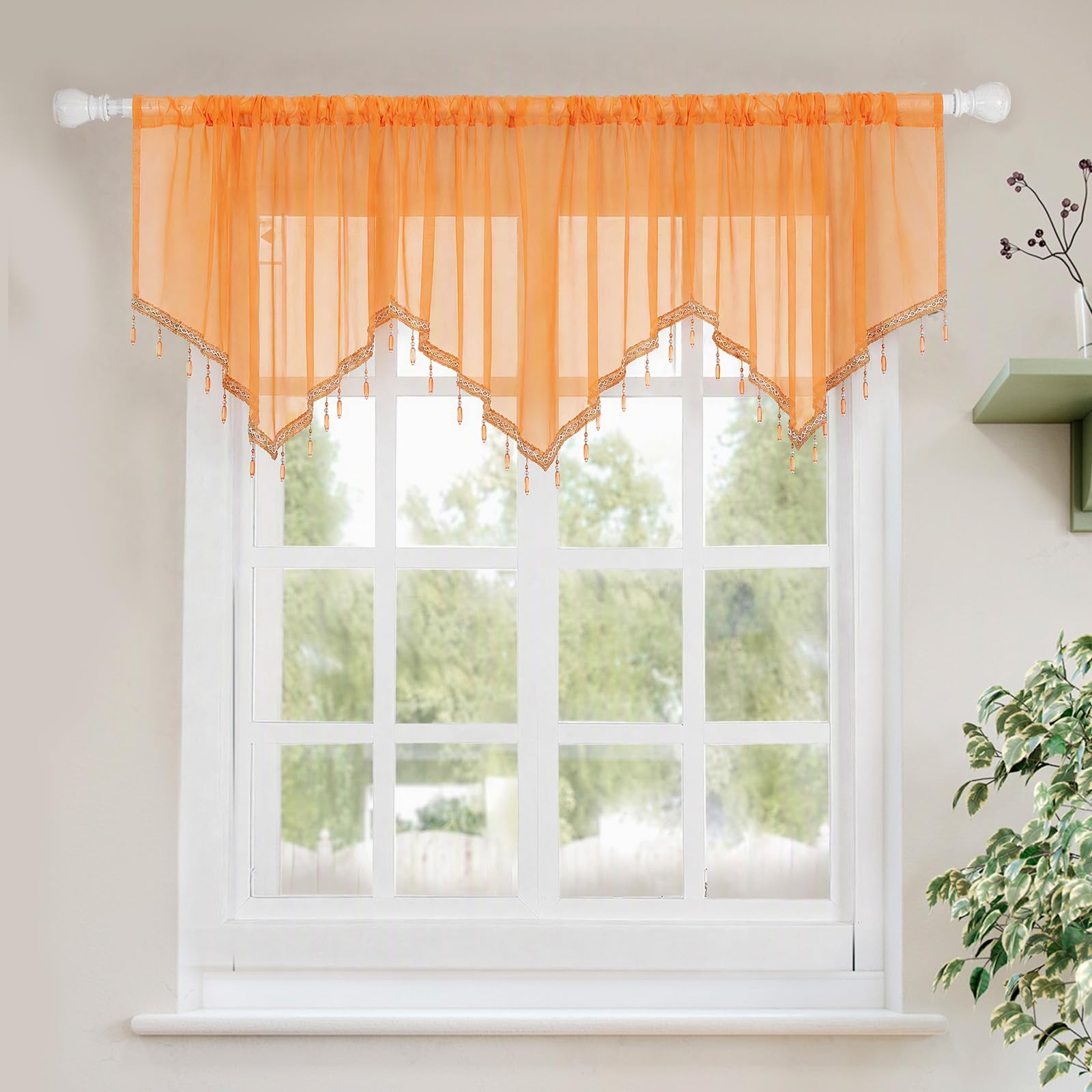 Molaxhome Swag Curtain Scalloped Curtain Valance Drape Sheer Lace Panel 1pc