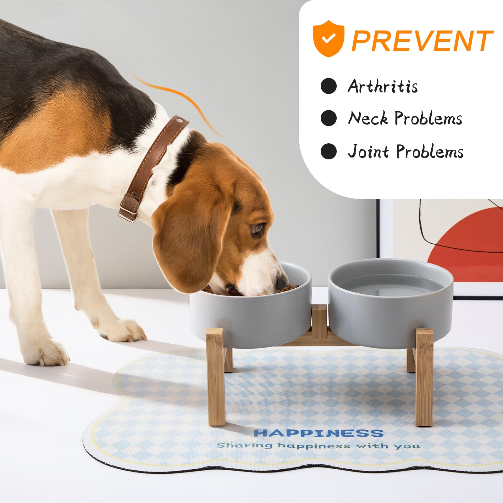 Erhöhtes Keramik-Hundenapf-Set – Erhöhter Hundenapf mit rutschfestem Bambus-Ständer, Futter- und Wassernapf-Set für Kätzchen, Katzen und Spielzeuge, Haustiernäpfe, gewichtete Hundeschüssel