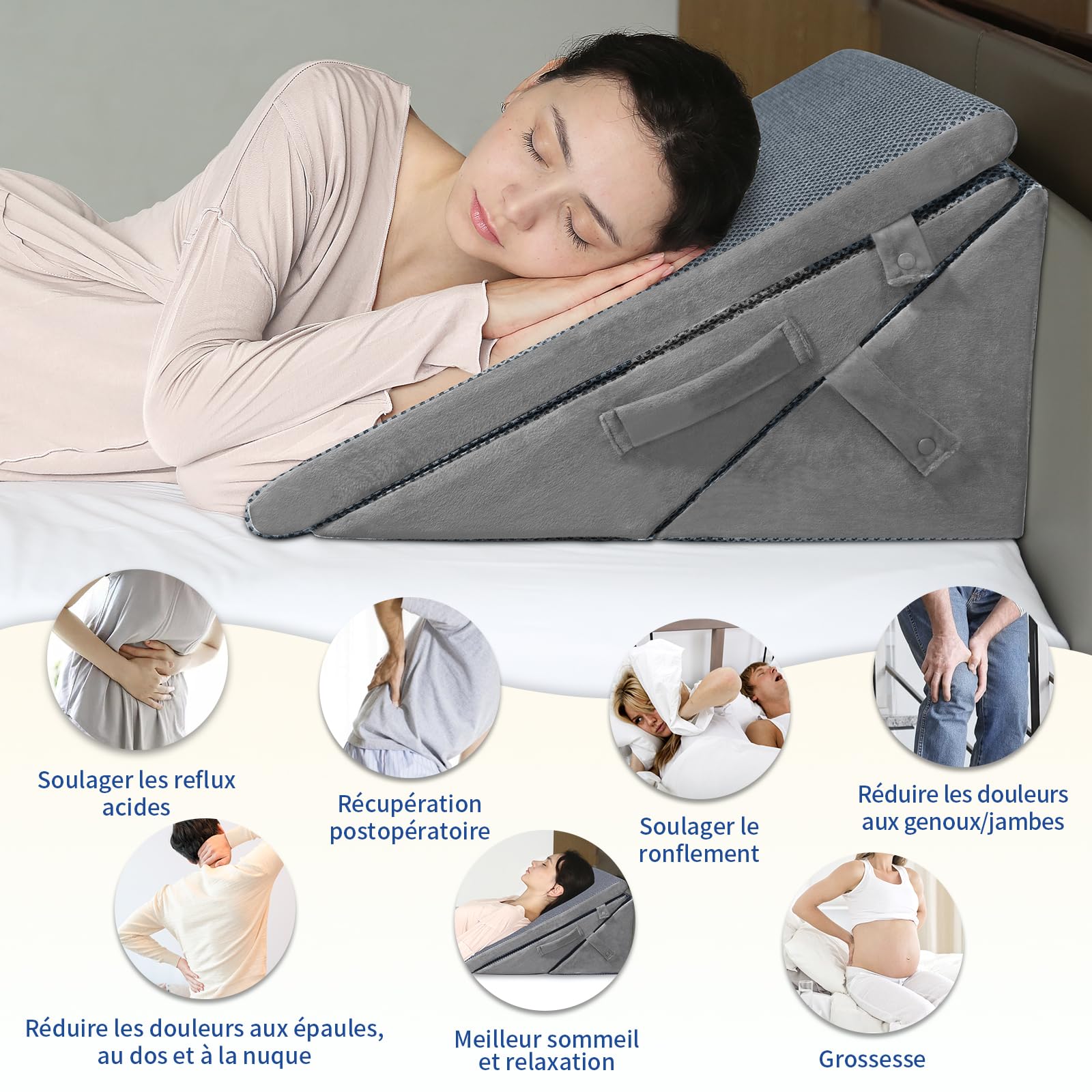 KingPavonini Coussin de Lecture pour lit, 4 Hauteurs réglable, Gris