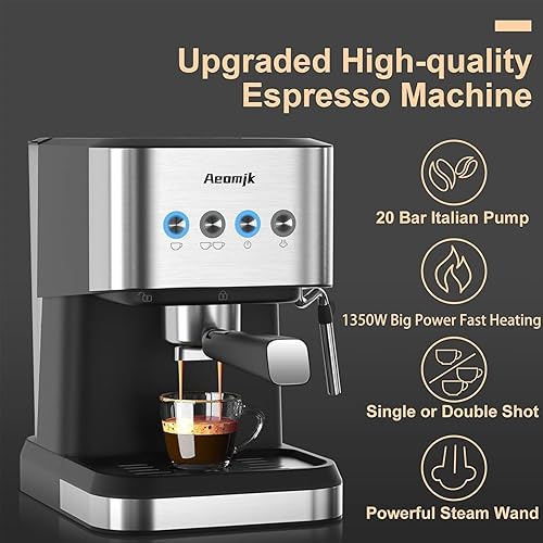 Miniatura 3 de Aeomjk Máquina de café expreso, 20 bares, máquina de café expreso profesional con espumador de leche, máquina de café expreso para capuchino, café