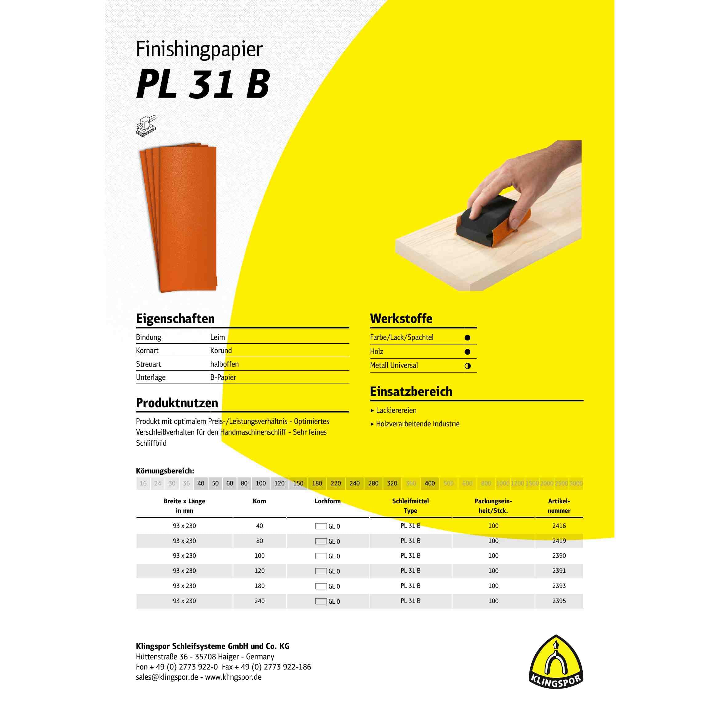 PL 31 B - Tiras abrasivas (93 x 230 mm, grano 180) : 2393