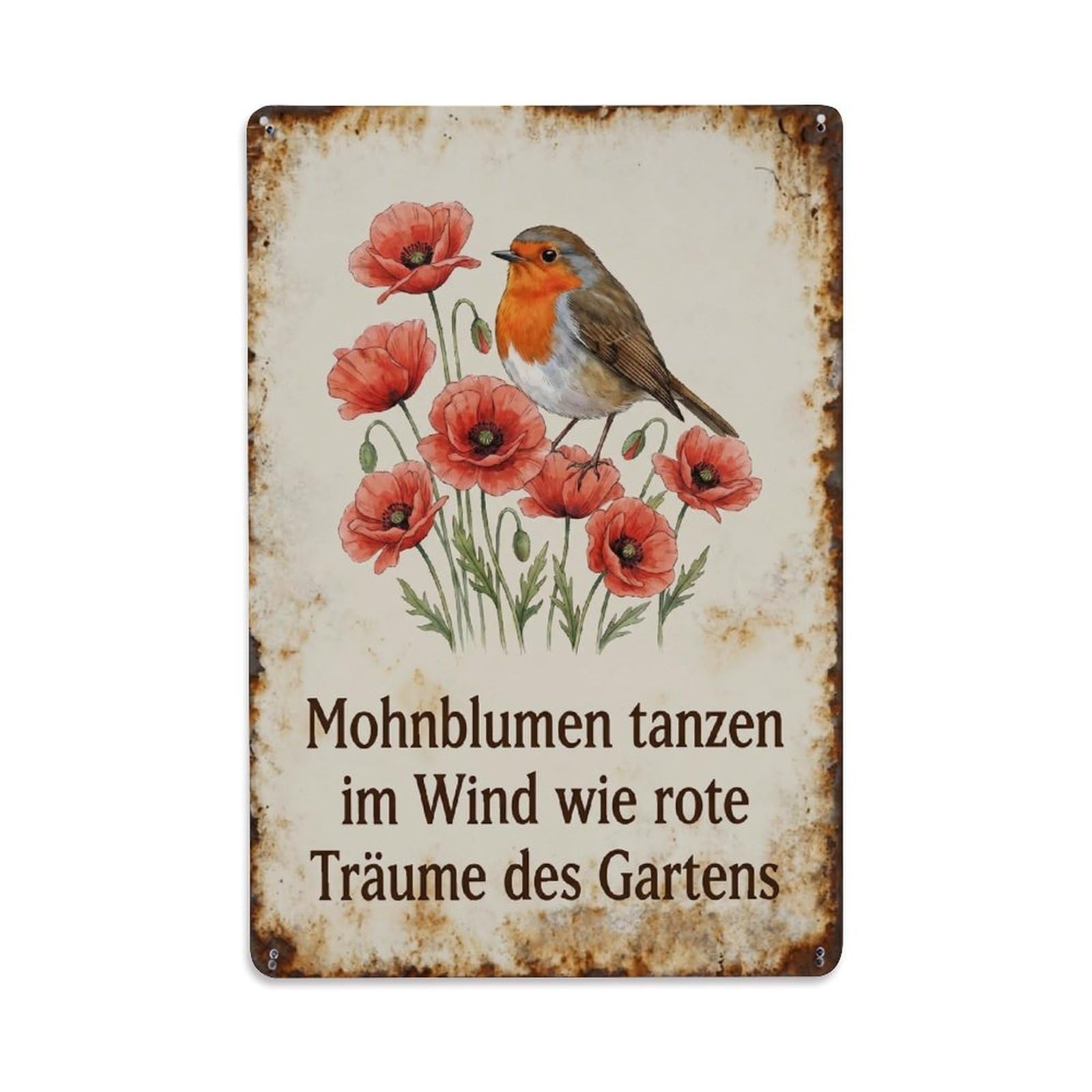 Yrnq Vintage Style-8 Robin Bird Garden Quote Poppy Field Vintage Metal Tin Sign Plaque Wall Decor For Cafe, Club, Garden Round Metal Poster 8X8inch