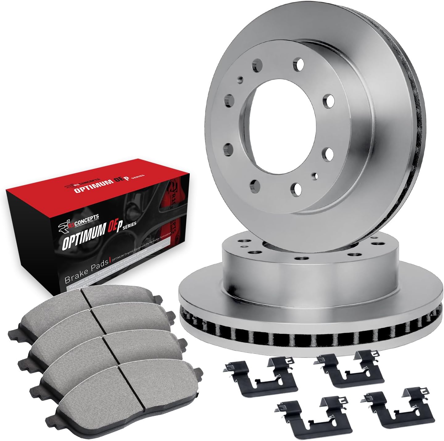 R1 Concepts Front Brake Kit For 2005-2010 Ford F-250, 2005-2011 Ford F-350| Blank Brake Rotors| Optimum OEP Brake Pads and Rotors Kit| Hardware included