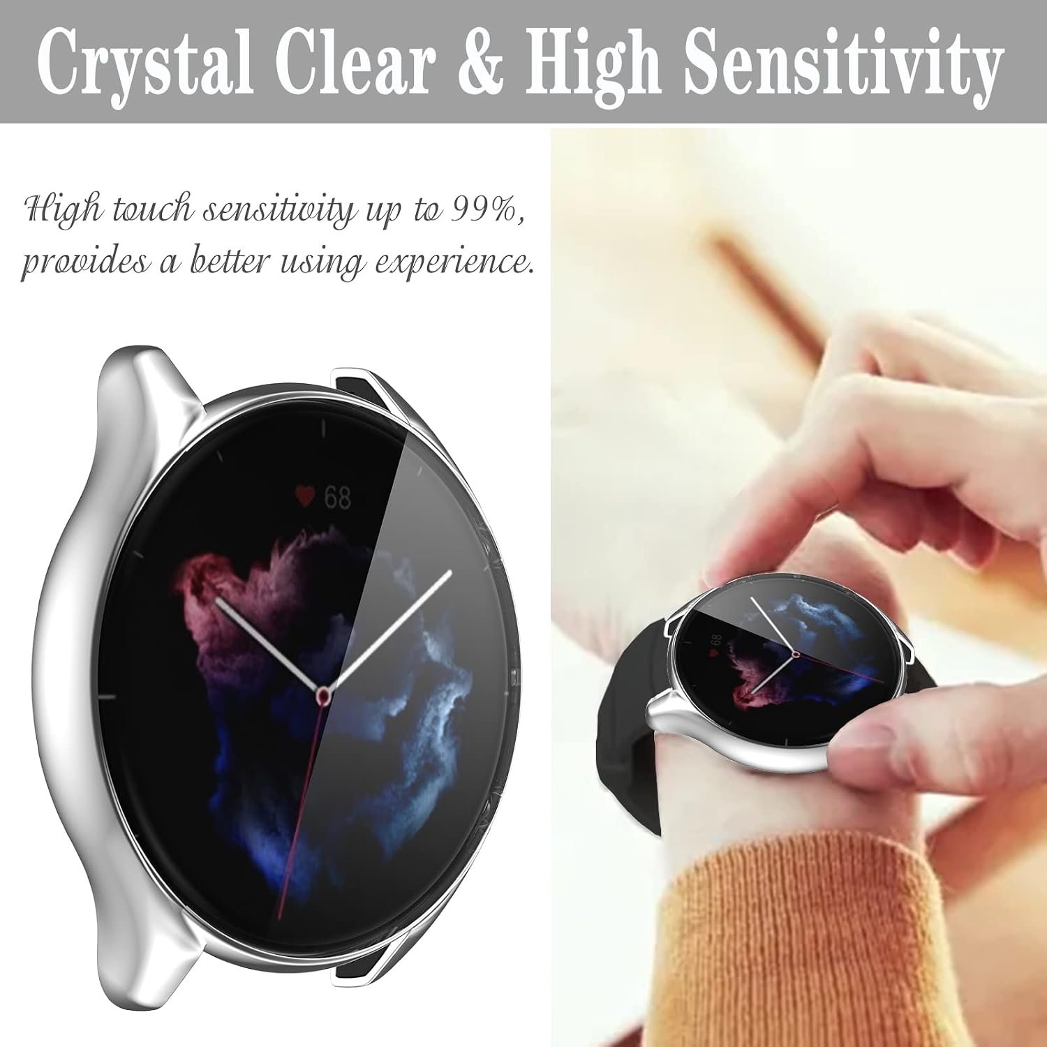 Case Compatible with Amazfit GTR 3 & GTR 3 Pro (Not GTR 2) Screen Protector Soft TPU Scratch Resistant Full Cover for Smartwatch Accessories (Black/Silver/Clear)