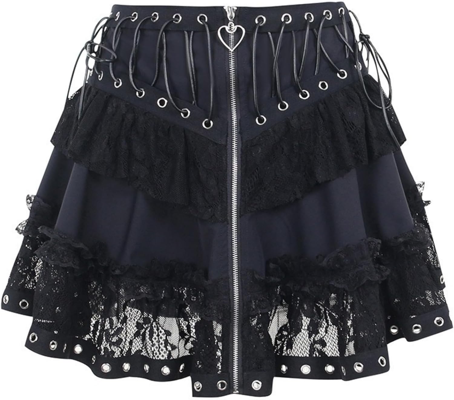 Goth Skirt for Women Lace Up Y2k Grunge Mini Skirts High Waist Punk Flare Skirts Festival Vintage Halloween