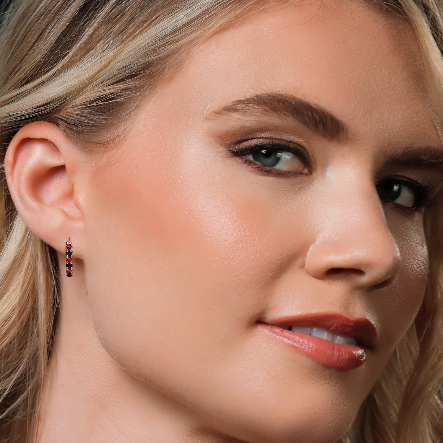 Gem Stone King 925 Sterling Silver Red Garnet and Black Onyx Hoop Earrings for Women | 1.50 Cttw | Gemstone January Birthstone | Round 3MM