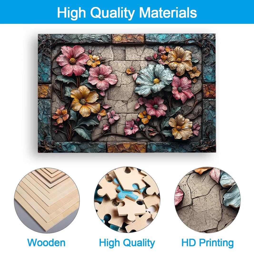 Puzzle 1000 Piezas, Puzzle Flor de Madera para Adultos, Regalos -2518
