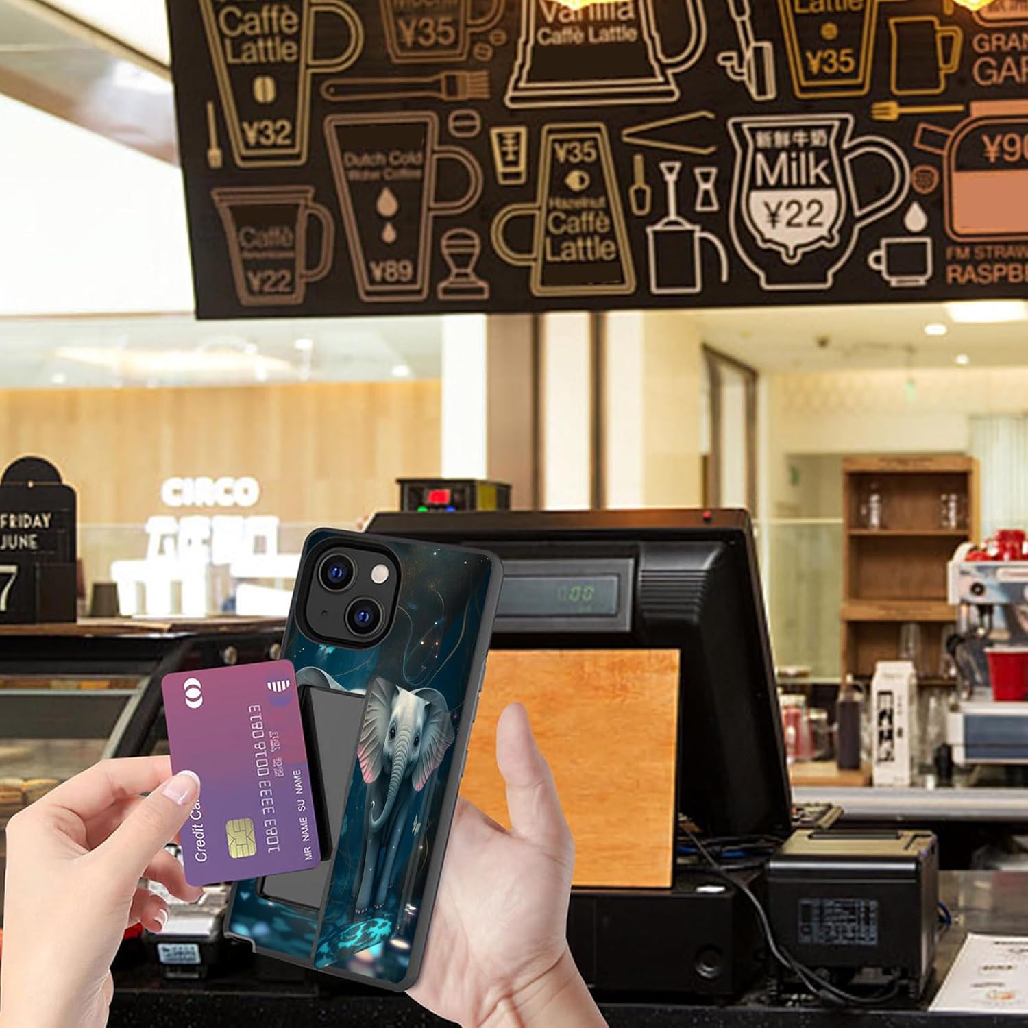 for iPhone 15 Plus Case,Wallet Case Credit Card Holder Dual Layer Hybrid Shockproof PC + TPU Case Cover for iPhone 15 Plus 6.7 inch 2023,Baby Elephant Butterfly - Image 3