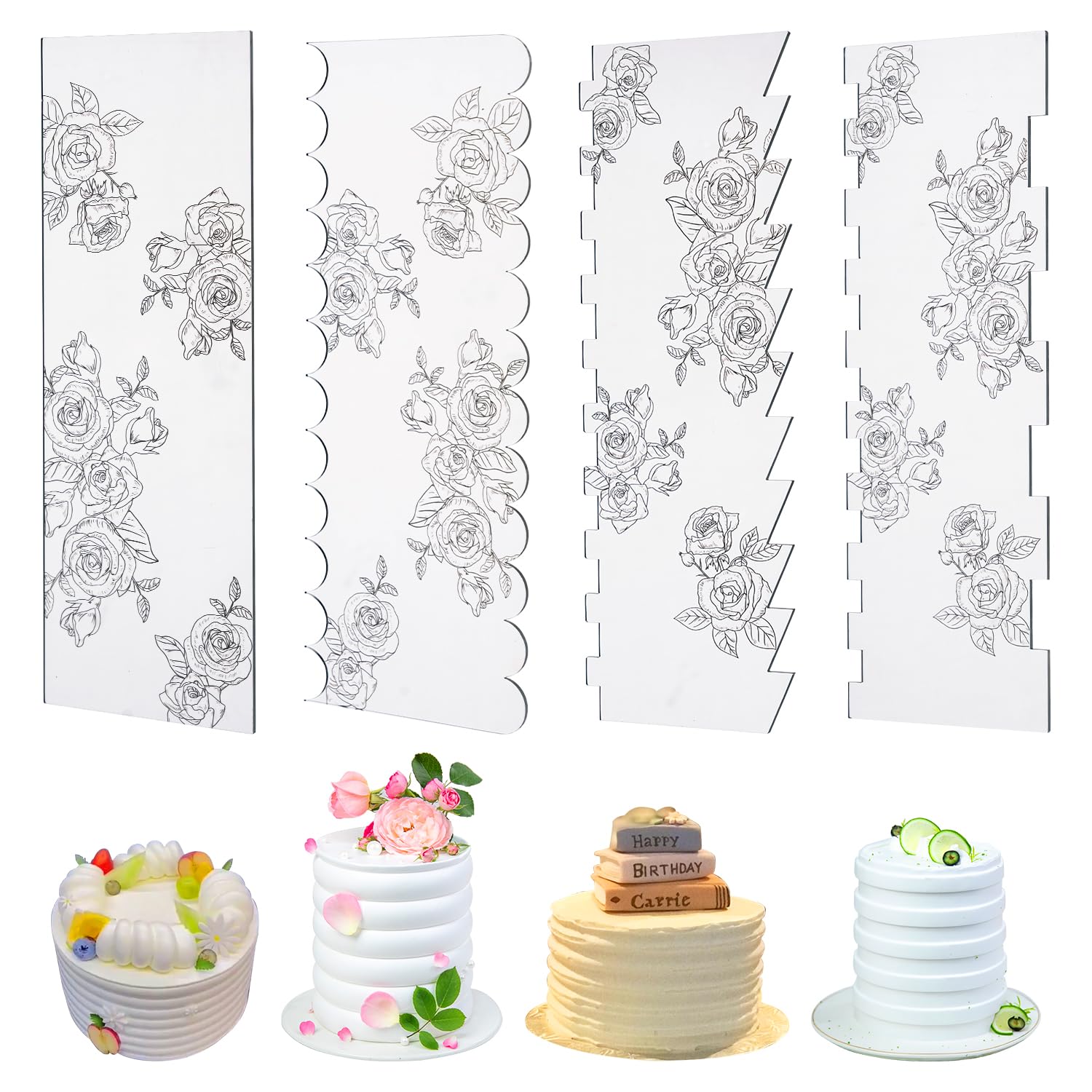 KALAIEN 10 raspadores acrílicos para tartas, glaseado, peine para decoración de tartas, 10 unidades