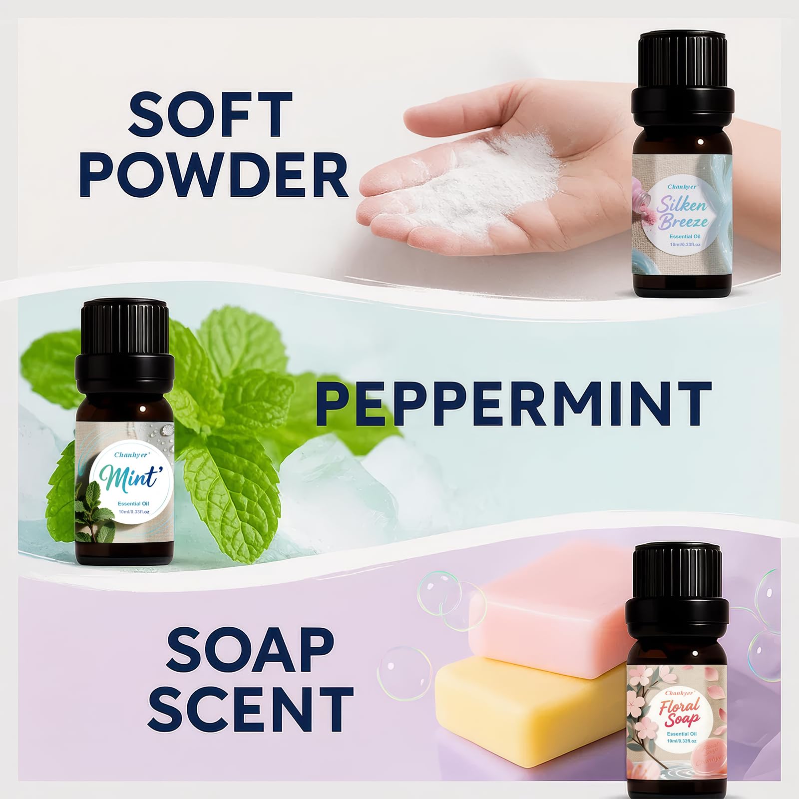 Sauber Clean Fresh Ätherische Öle Set 6 x 10 ml – Duftöl Set für Diffuser/Diffusor, Raumduft & Luftbefeuchter – Frische Wäsche, Baumwolle, Puderduft, Pfefferminze, Sauberes Zuhause & Blütenseife