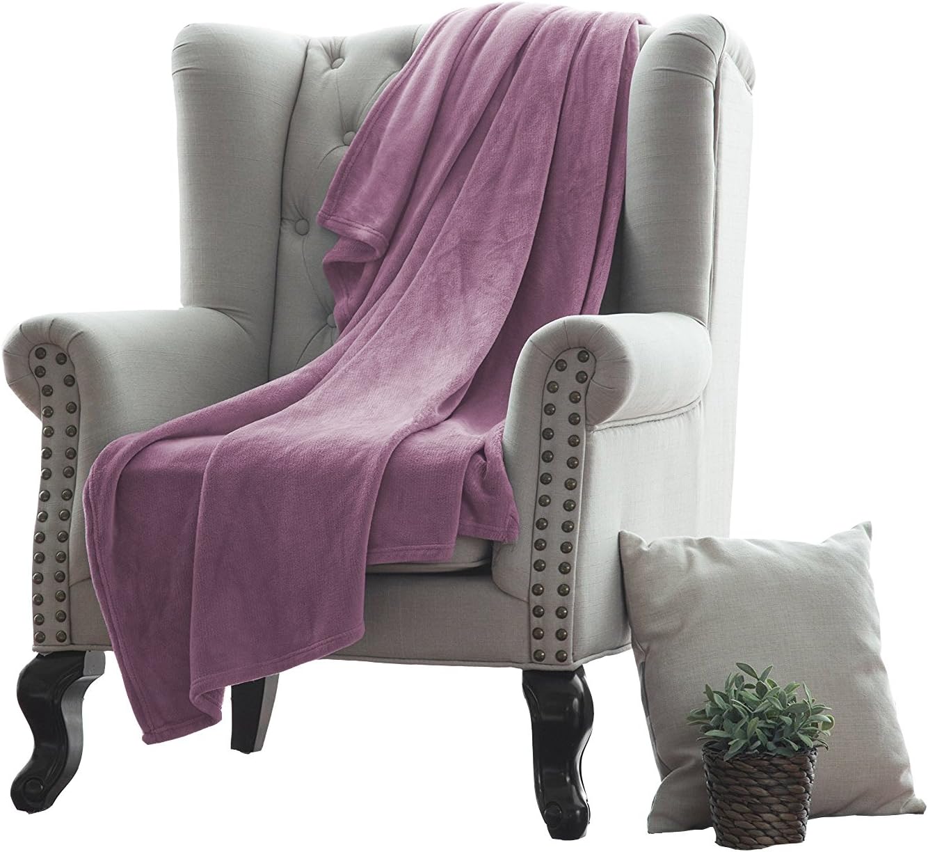 Plush Throw Blanket Solid Color - 100% Ultra Lux Microplush - Wrinkle Resistant, Easy Care - 50"x60" All Season Warm & Cozy Throw Blanket - Mauve