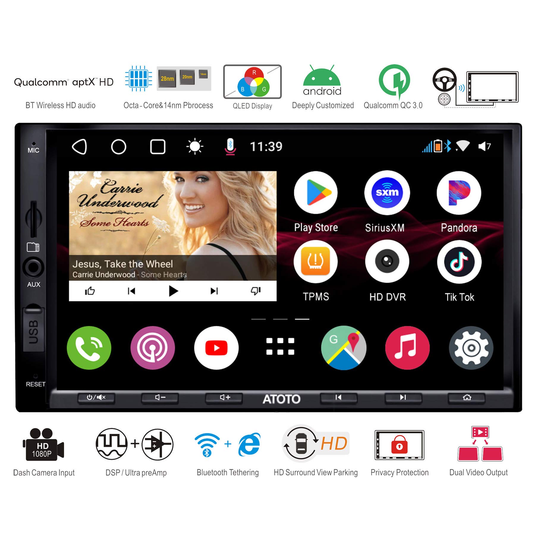 [Pro] ATOTO S8 Android Car Stereo Media System, S8 Pro S8G2A75P, Powerful Soc, Dual BT with aptX HD, Super Phone Link, Ultra Clear QLED Display, VSV Parking, Support 512GB SD, QC3.0 Charge & More