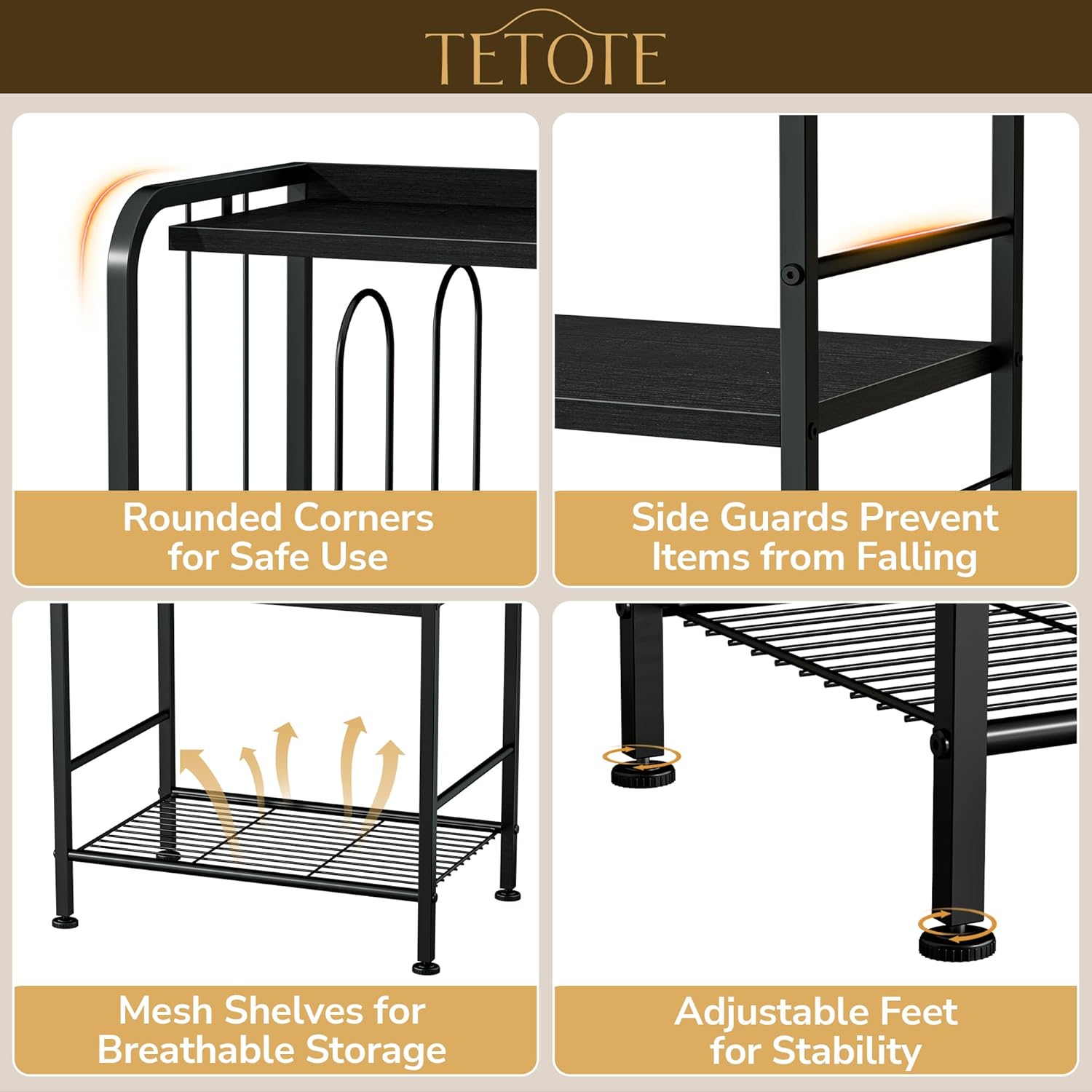 TETOTE 4-Tier Towel Rack for Bathroom M-Shaped Detachable Dividers & Hooks, Free Standing Towel Holder Bathroom Towel Storage Organizer for Pool, Kitchen, Laundry, Black