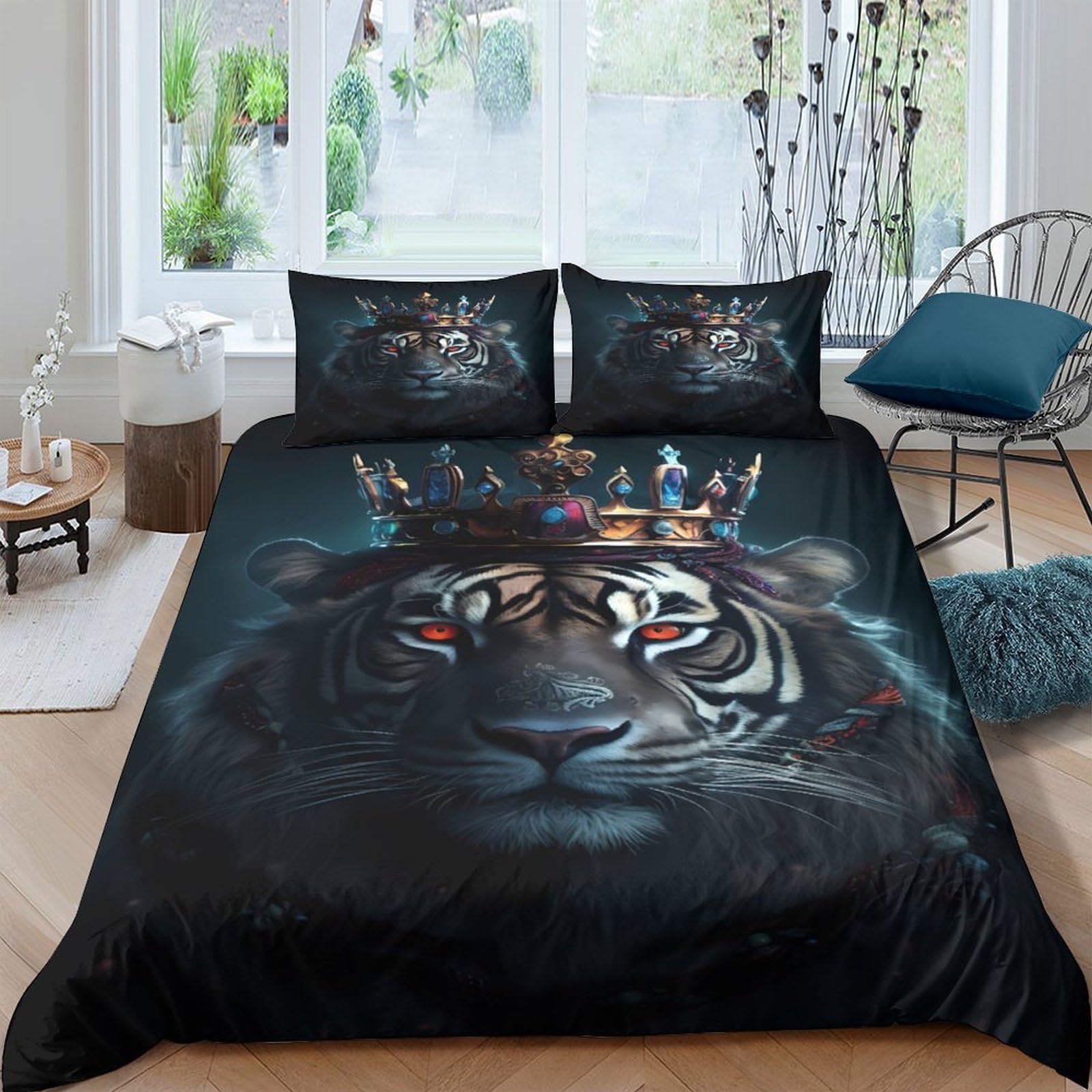 Ctjqhvkz Style-8 3D Printed Majestic Tiger Fitted Sheet Microfiber Soft Black Crown Bed Sheet For Bedroom Dorm Mattress Decor Single（135X200cm）