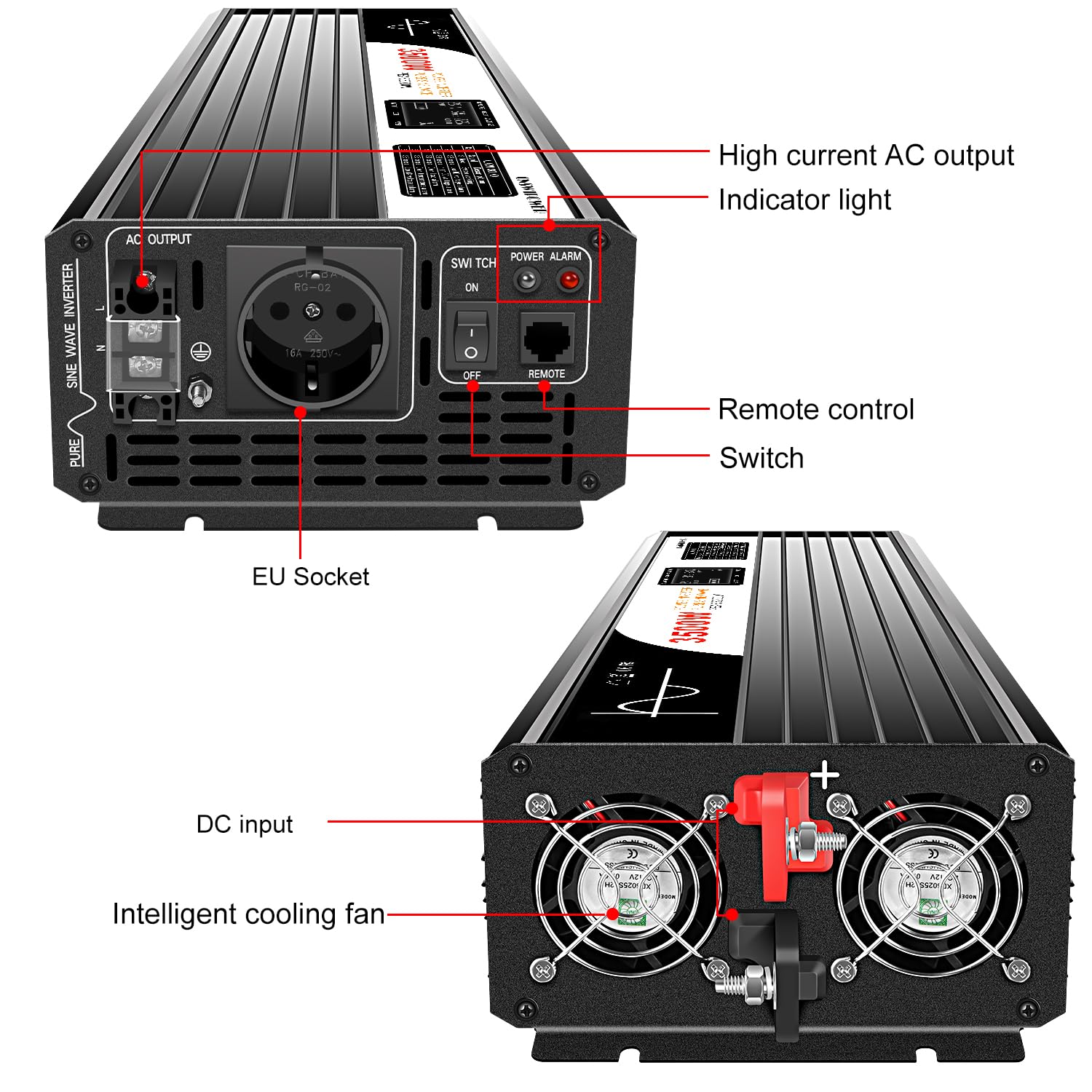 3500W Wechselrichter 12V auf 230V Reiner Sinus, Spannungswandler mit LCD-Display & Fernbedienung, Inverter für Wohnmobil, Camping, Solaranlage, Auto - Spitzenleistung 7000W