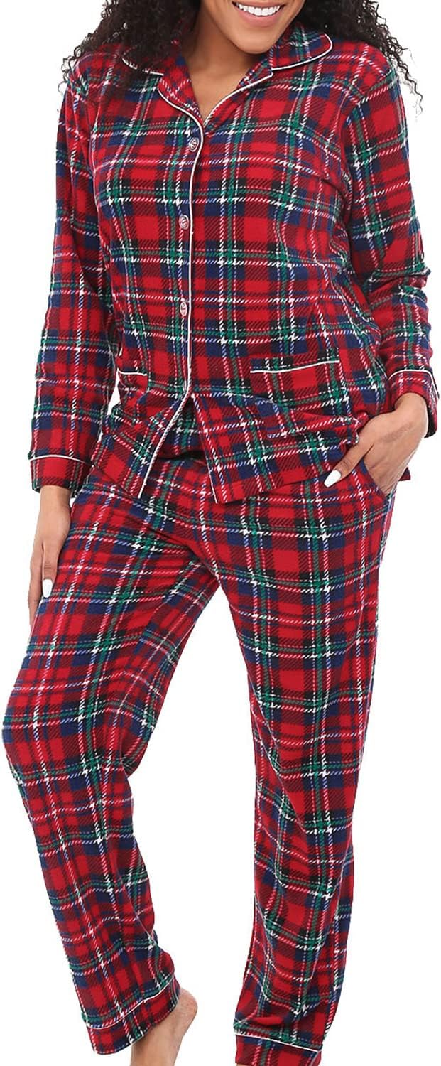 Alexander Del Rossa Women's Soft Warm Fleece Pajamas Plush Lounge Set, Long Sleeve Top and Pants, PJ
