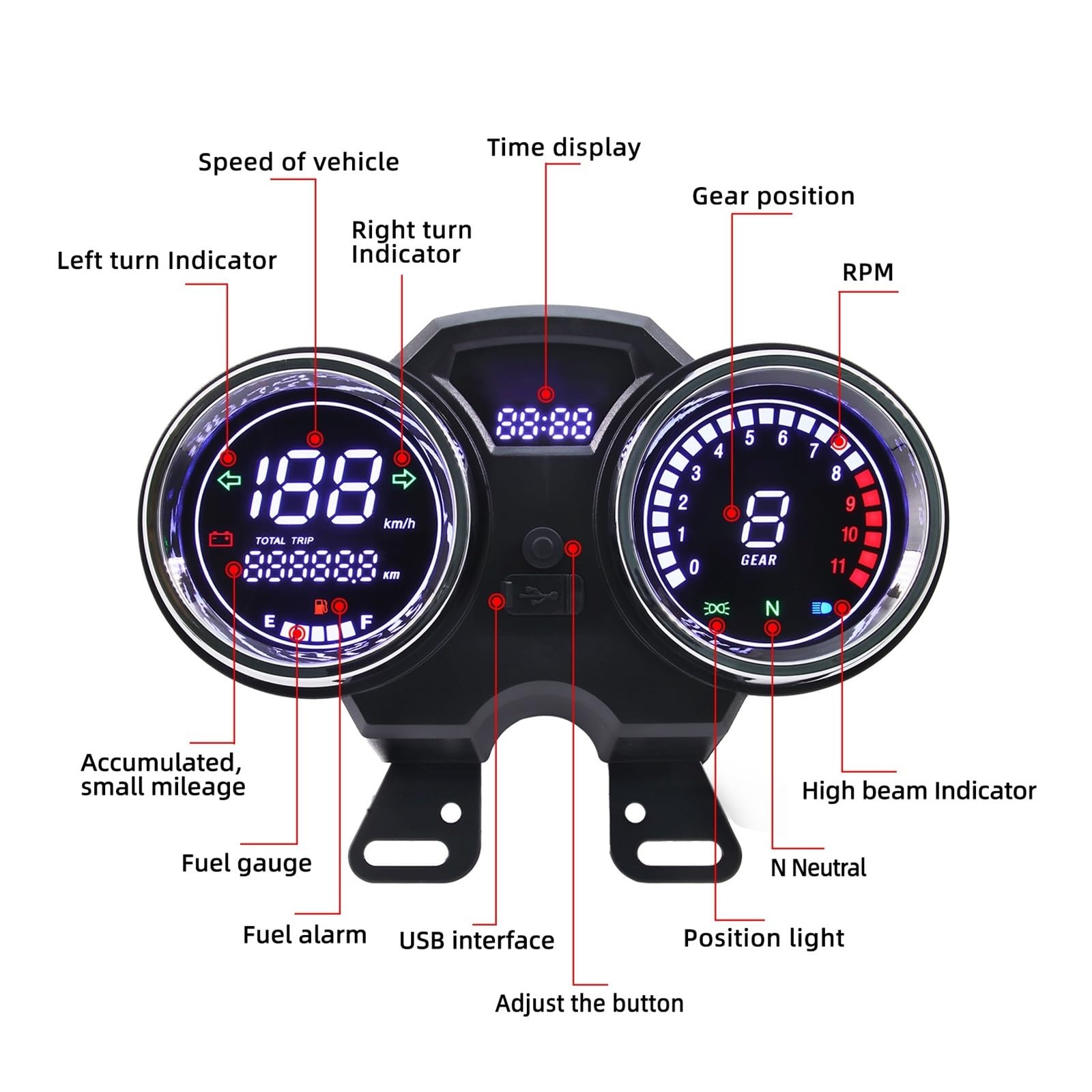 Compteur de Vitesse Digital Moto Tableau Numérique Universel pour Moto, Compteur Kilométrique, Compteur De Vitesse, Tableau De Bord, Compteur Tachymètre avec Engrenage
