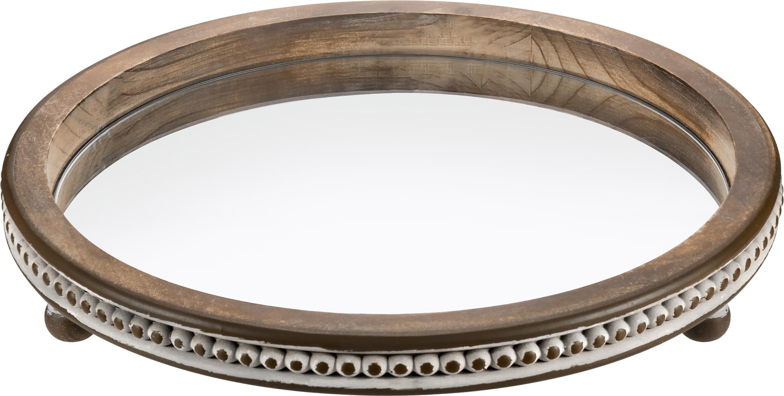 Bandeja de madera hecha a mano, bandeja de café con cuentas pequeñas, bandeja decorativa redonda de espejo para mesa de café, mesa de comedor, entrada y mesa de sala de estar, TR700