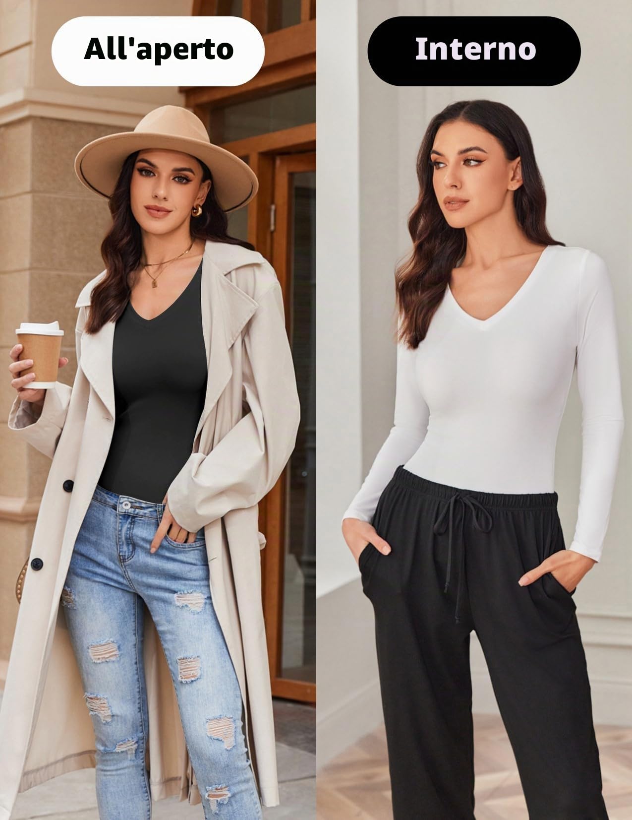 Ekouaer Donna Confezione da 1&3 Maglie a Maniche Lunghe Collo a V
