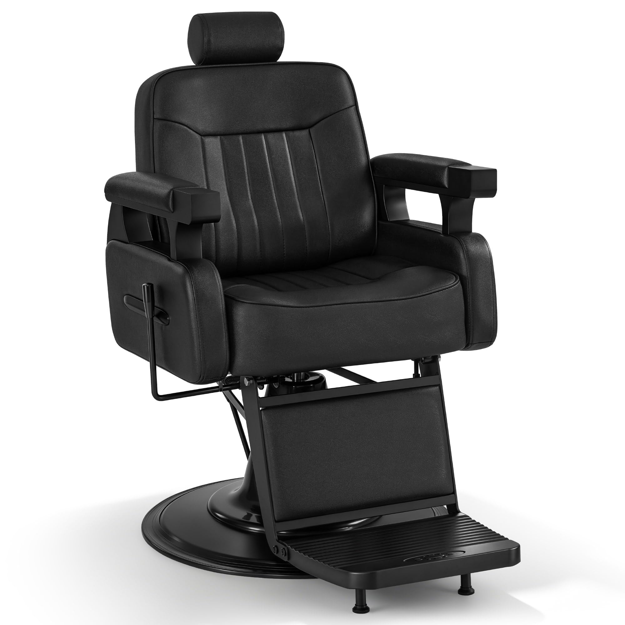 Barberpub Friseurstuhl mit Kopfstütze Kippbar, Friseureinrichtung mit Hydraulikpumpe 360° Drehbar, Bedienungsstuhl Höhenverstellbar, Barber Stuhl Friseurstühle Kunstleder, 3856 (Schwarz)