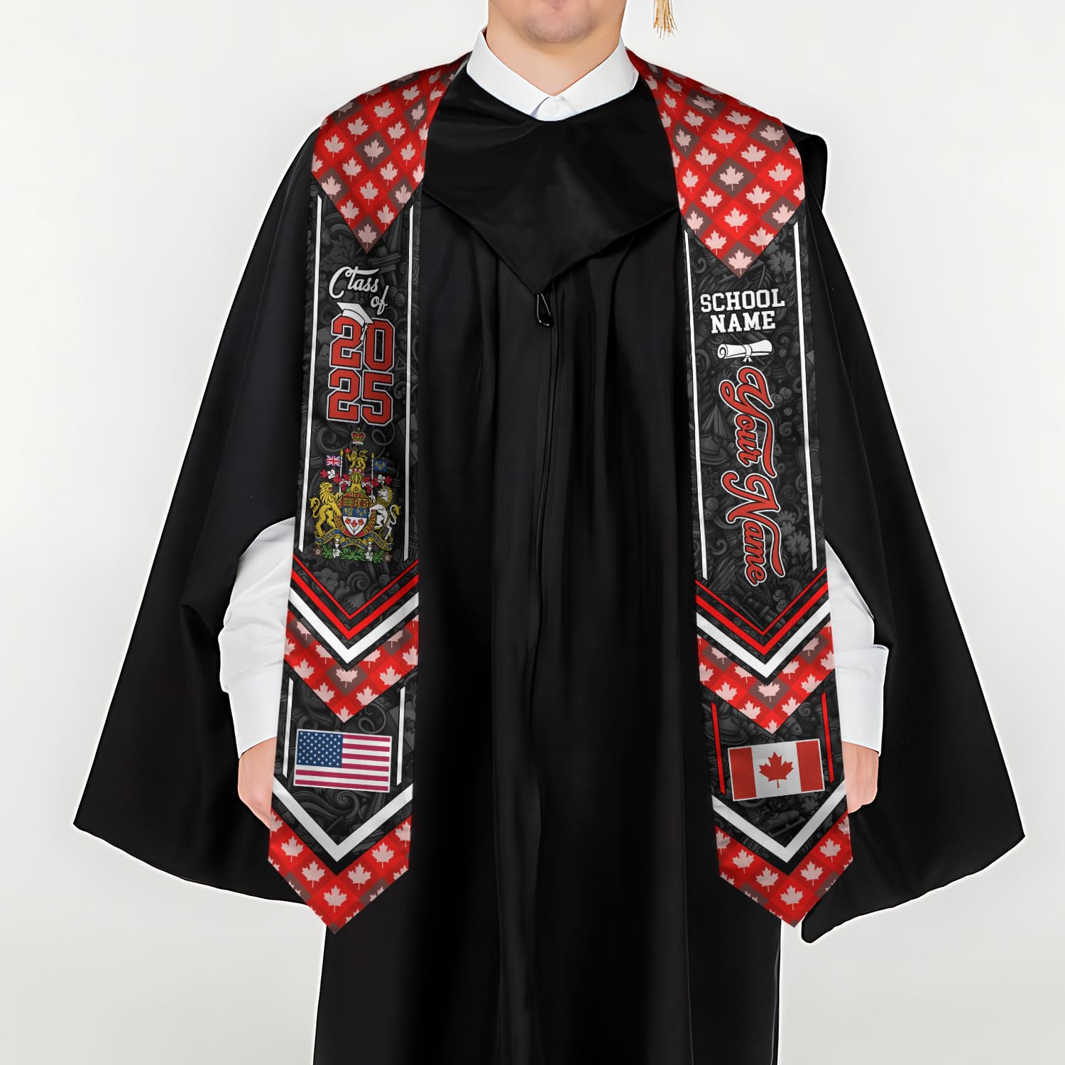 MonkeyVan Custom Canada Graduation Sash 2025, Personalized Canadian Flag Graduation Stole, Class of 2025 Canada Sash S143