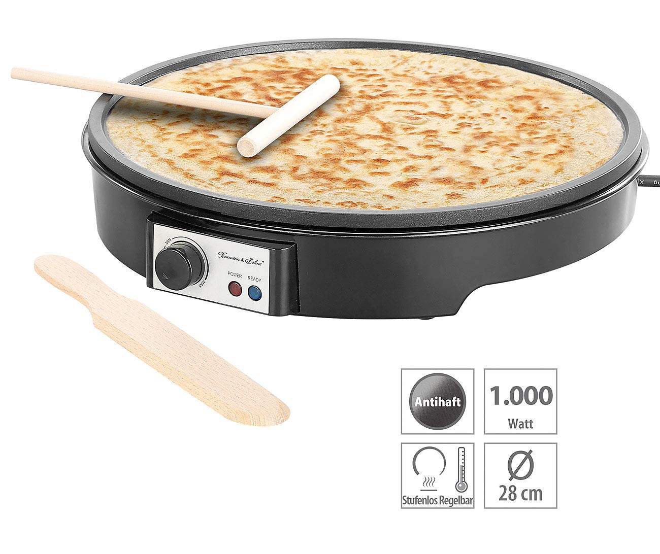 Rosenstein & Söhne Crepe Maker XL Elettrico con Regolatore di Temperatura e Rivestimento Antiaderente