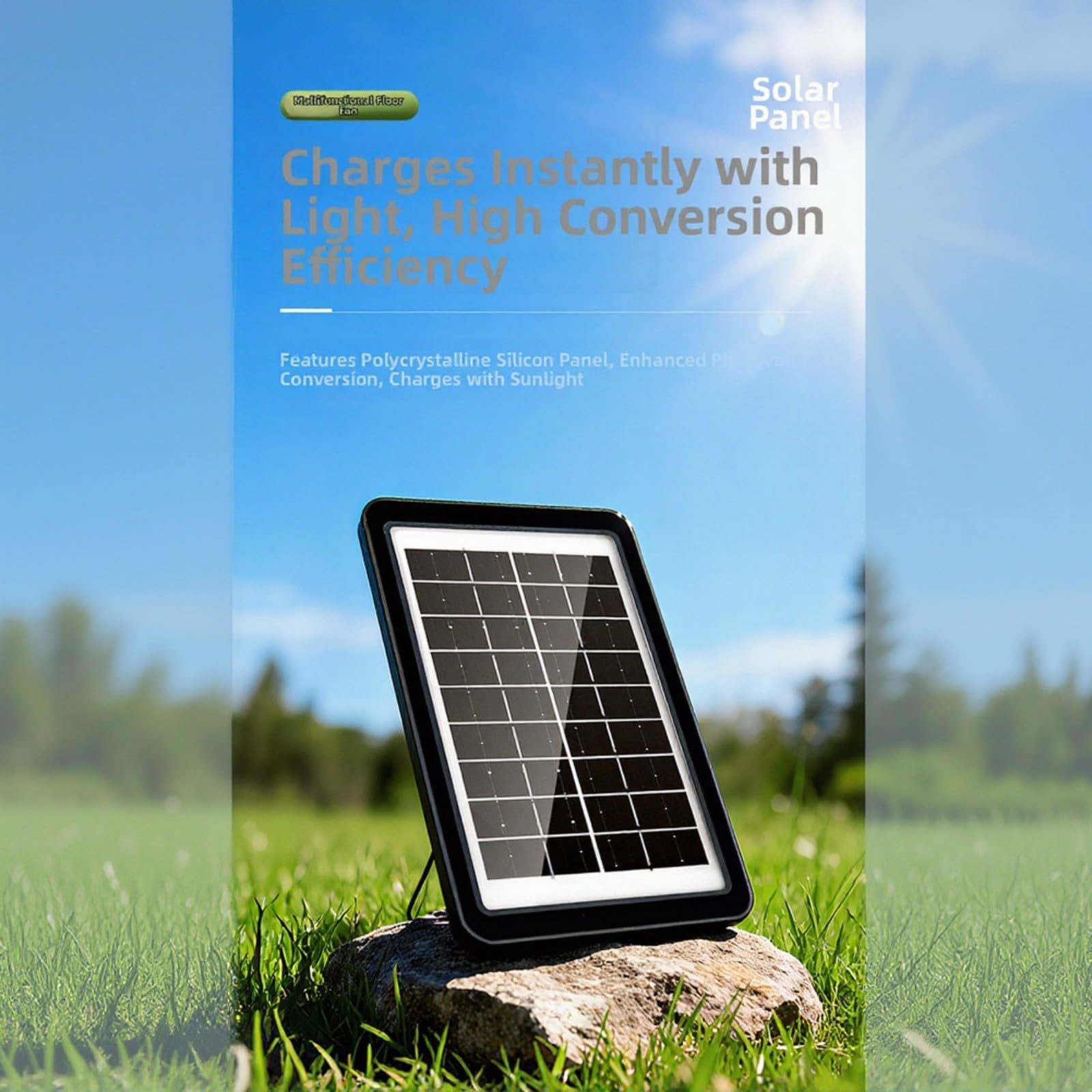 Ventilatore da terra regolabile a 5 livelli ad energia solare con design compatto pieghevole per viaggi e piccole stanze (verde)