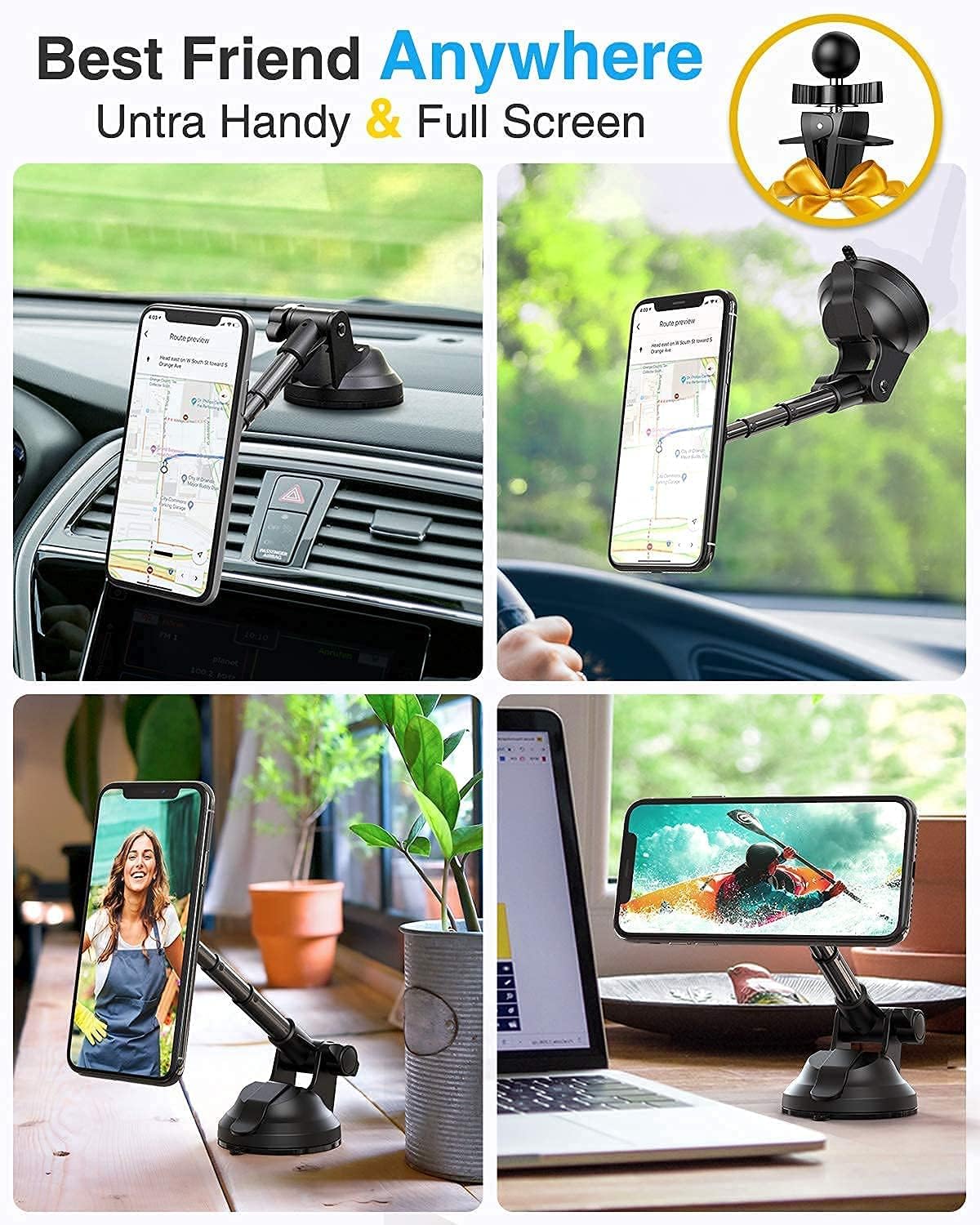Creative Product VANMASS Magnetic Car Phone Holder Mount, [630° Rotation] Suction Cup Phone Holder Aluminium Alloy Structure, 6X Super Strong Magnets Dashboard Phone Mount Compatible with iPhone Samsung & All Phones