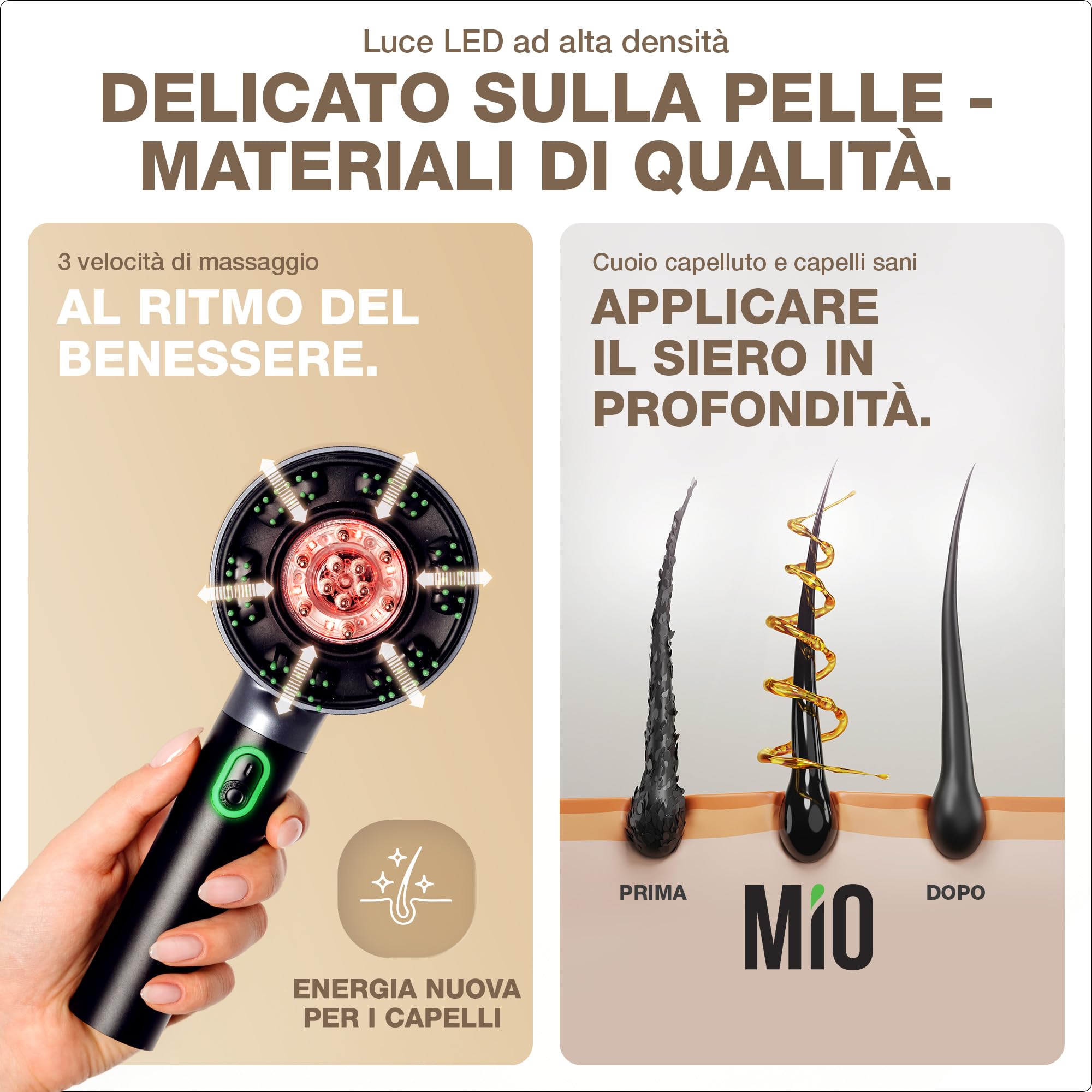 DONNERBERG® MIO Applicatore Elettrico per Olio per Capelli e Cura del Cuoio Capelluto | Garanzia di 7 anni sul Motore | Spazzola Elettrica con Luce Rossa | Rilassamento, Sollievo dallo Stress
