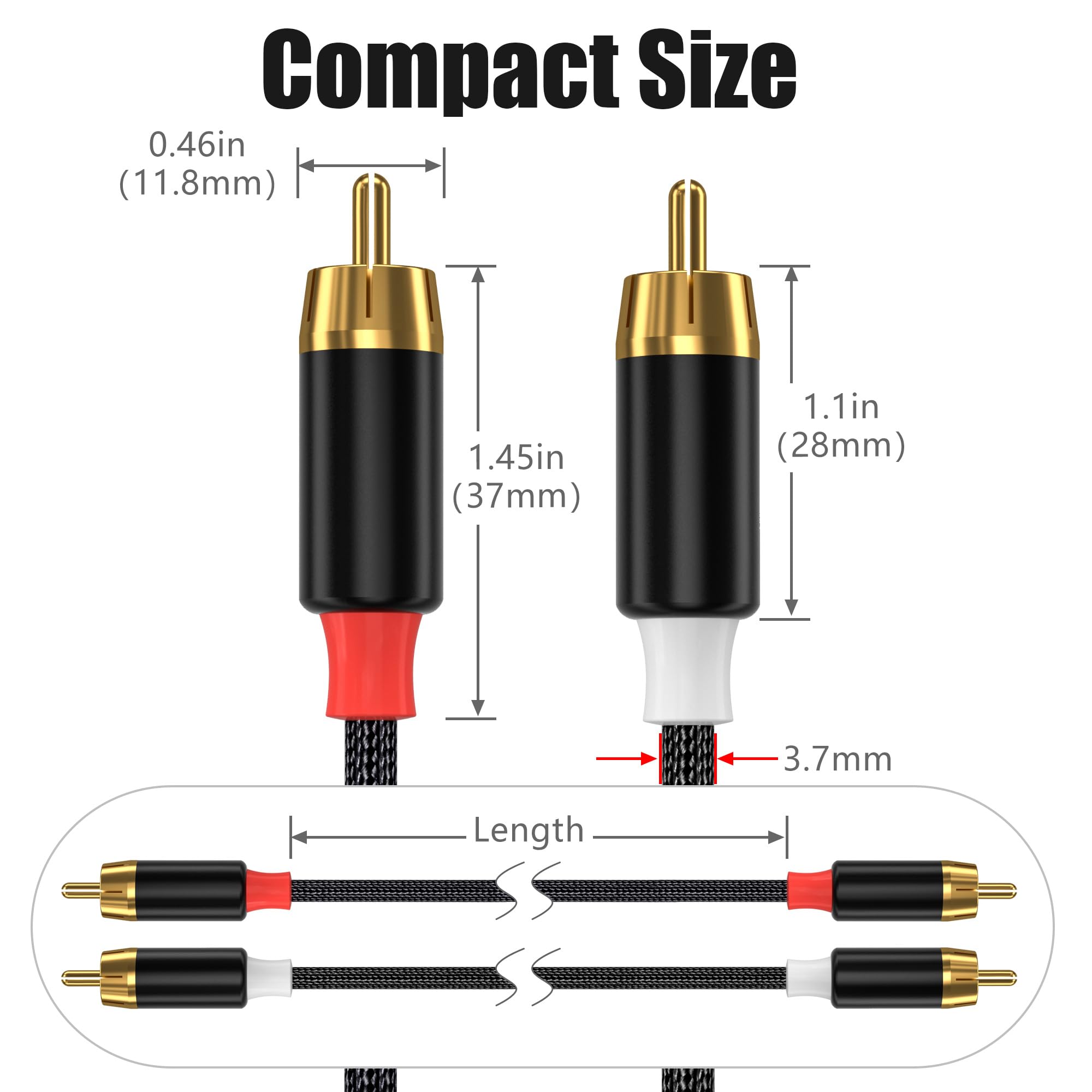AGVEE Cavo RCA da 1,2 m, 2 RCA maschio ispessito a sei artigli cavo audio stereo ausiliario per Home Theater, amplificatore, altoparlanti attivi o subwoofer, nero