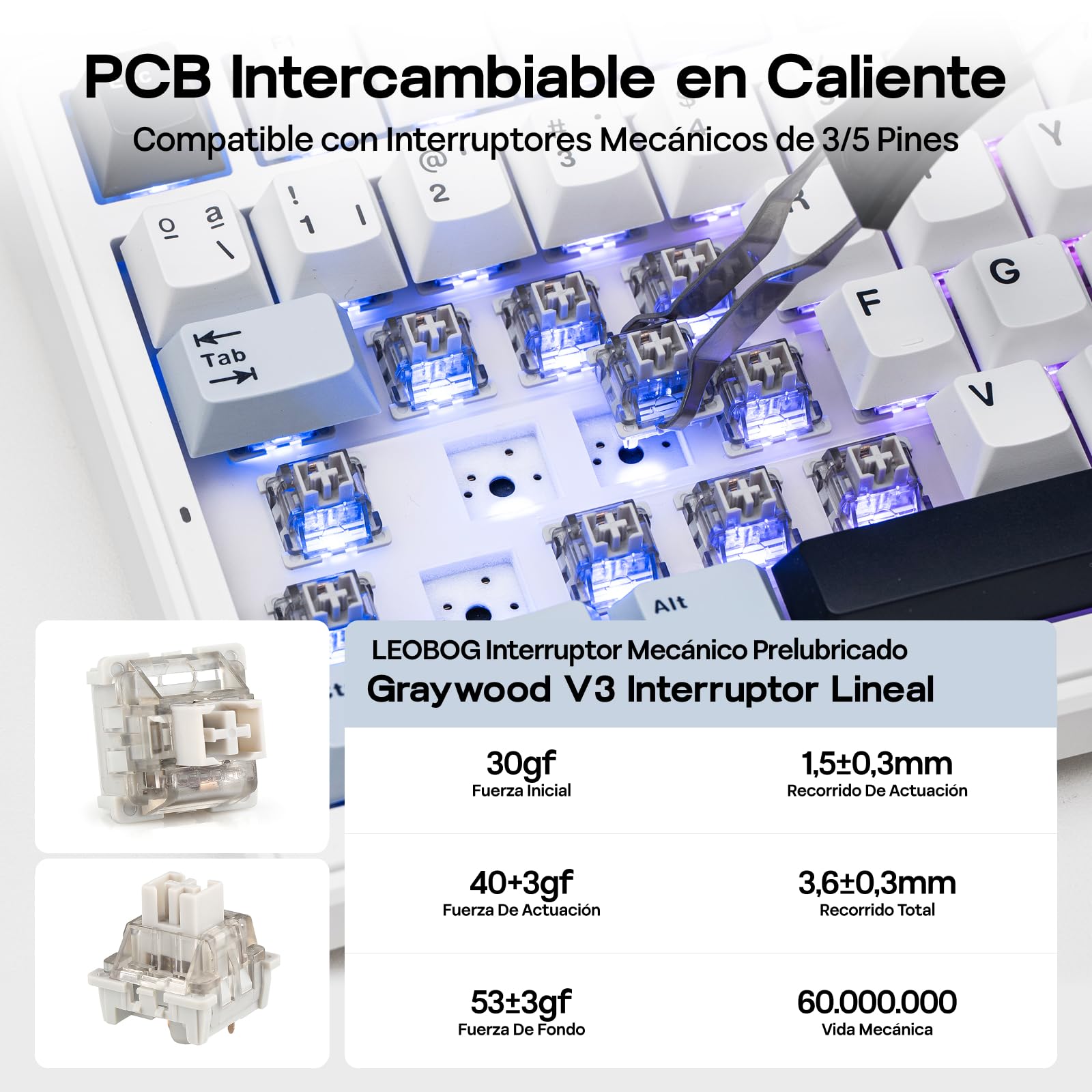 EPOMAKER x Aula F99 ISO-ES Teclado Mecánico con Cable, Distribución Española 96%, Hot Swap, Interruptores Lubricados, Teclas PBT, RGB, Teclado Numérico, Gasket Suave, para Gaming/Oficina (Blanco Azul)