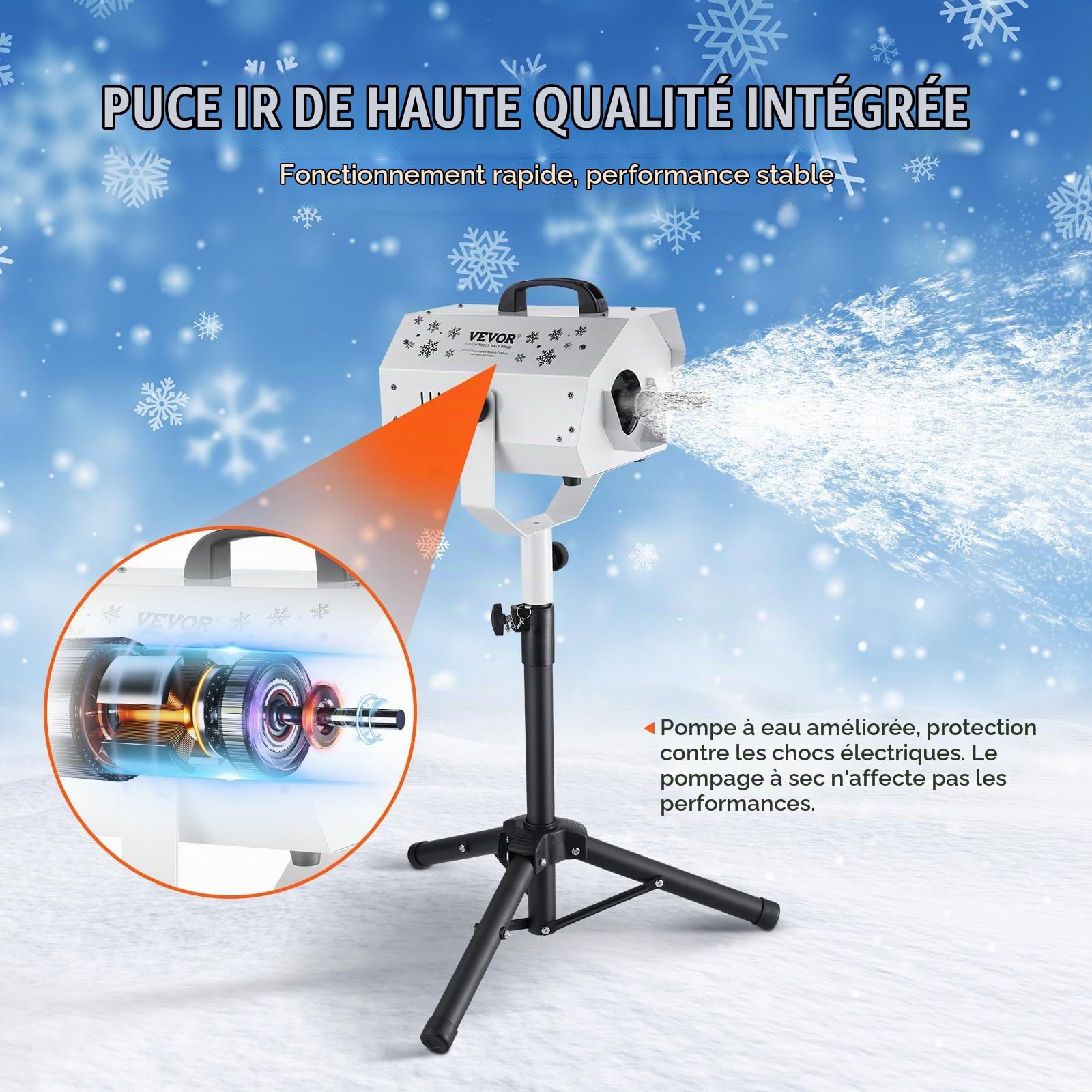 VEVOR Machine à Neige, 1200 W, Machine à Flocons de Neige Artificielle avec Support Réglable en Hauteur, Télécommande sans Fil, Haut Rendement, pour Fêtes de Noël, Effet de Scène de Mariage, Intérieur
