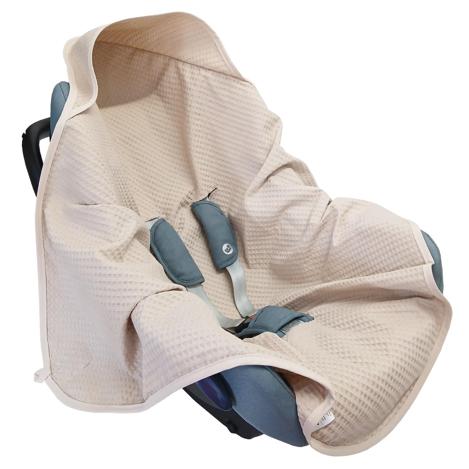 Einschlagdecke aus Waffelstoff für den Sommer 100% Baumwolle Babydecke für Autositz Kuscheldecke Kinderwagedecke Für Kinderwagen Buggys 3 Punkt Gurt (Beige)