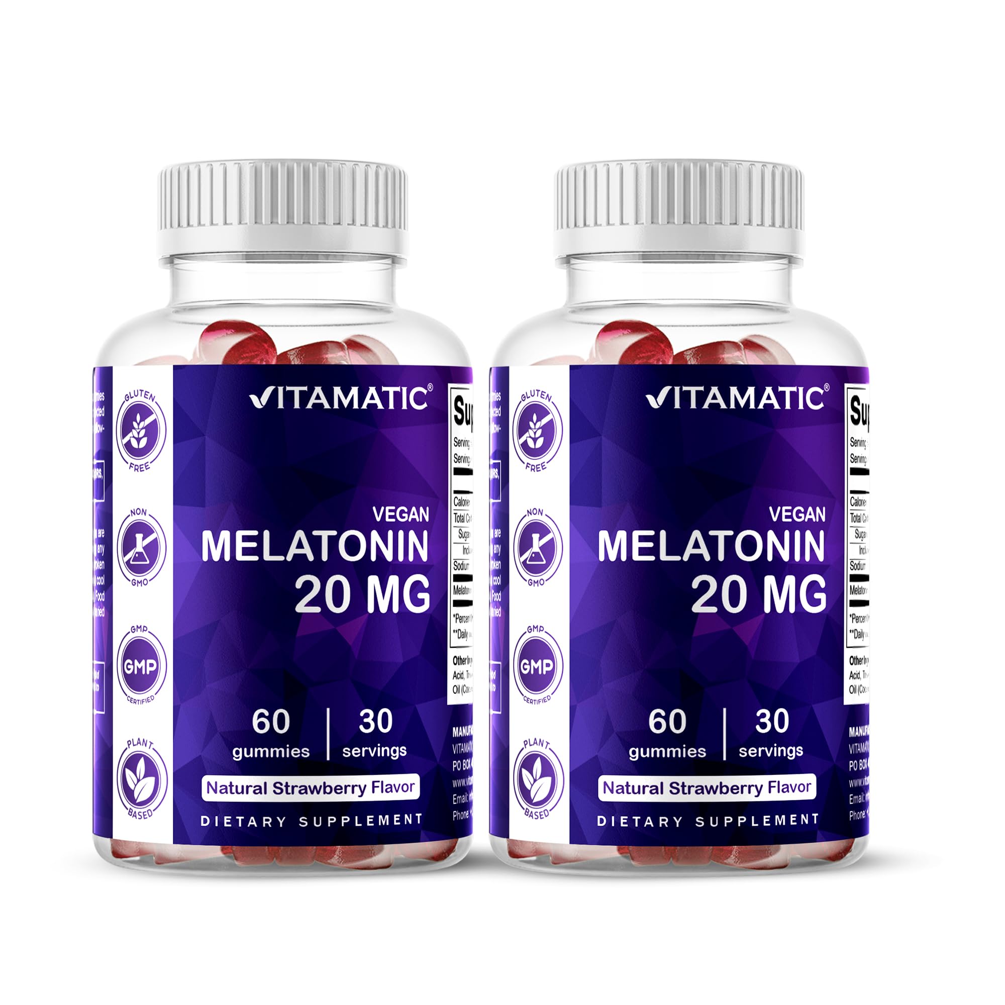 Vitamatic Melatonin 20mg Gummies for Adults, 30 Servings - 60 Count - Non-Habit Forming Supplement (Pack of 2)