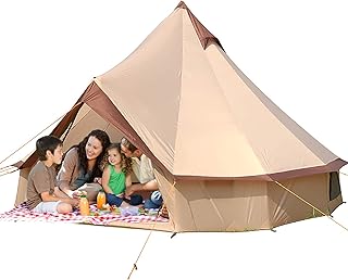 Tenda Bell Tenda de Lona com Fogão Tendas de Lona de Algodão Tenda Yurt para Acampar 4 Estações Tenda de Sino Impermeável para Acampamento Familiar Caça ao Ar Livre Glamping (C Cinza Claro)