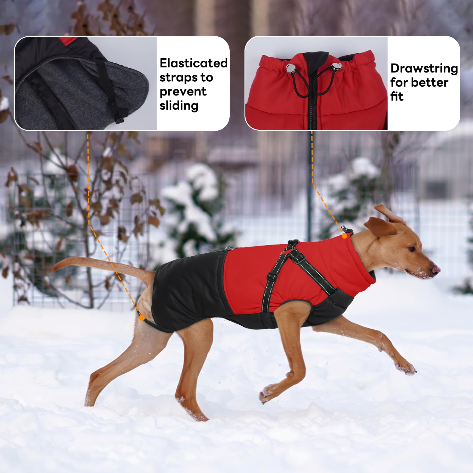 Abrigo Perro Mediano - Resistente al Agua Chaqueta Caliente Abrigo Arnes Perro, Ropa Perro Mediano Invierno Chaleco con Cremallera, Rojo XL