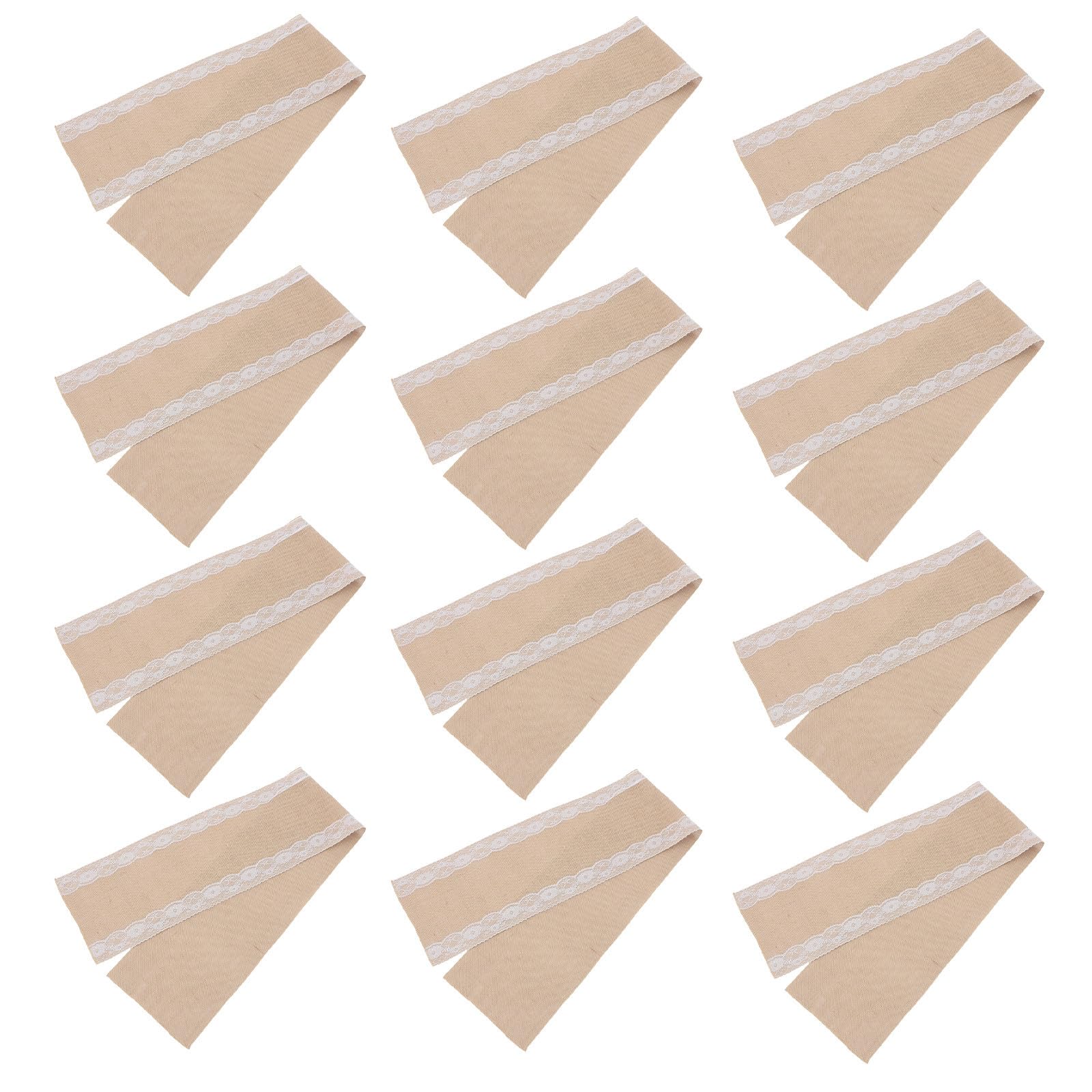 Uonlytech Jute Tischläufer 12 Stück 12x70 Zoll Leinenoptik Rustikaler Farmhouse Stil Weiß Umrandet Wiederverwendbar und Verformungsbeständig für Hochzeitsfeiern und Partys