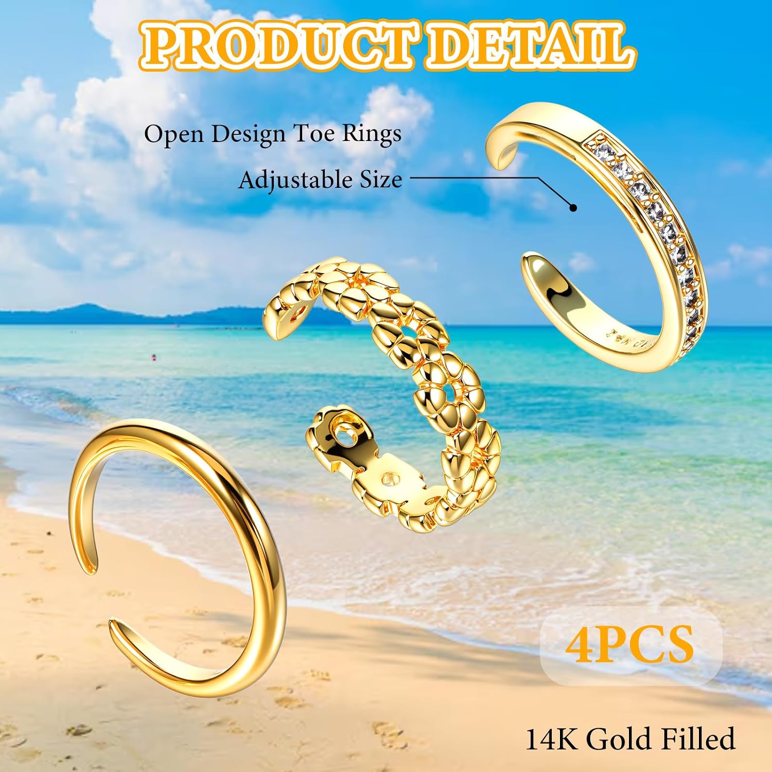 Toe Rings for Women, Gold Adjustable Non-Tarnish Open Band Toe Ring, Fashion Minimalist Toes Rings Summer Beach Foot Jewelry, Multi-Shaped Dainty Open Toes Ring